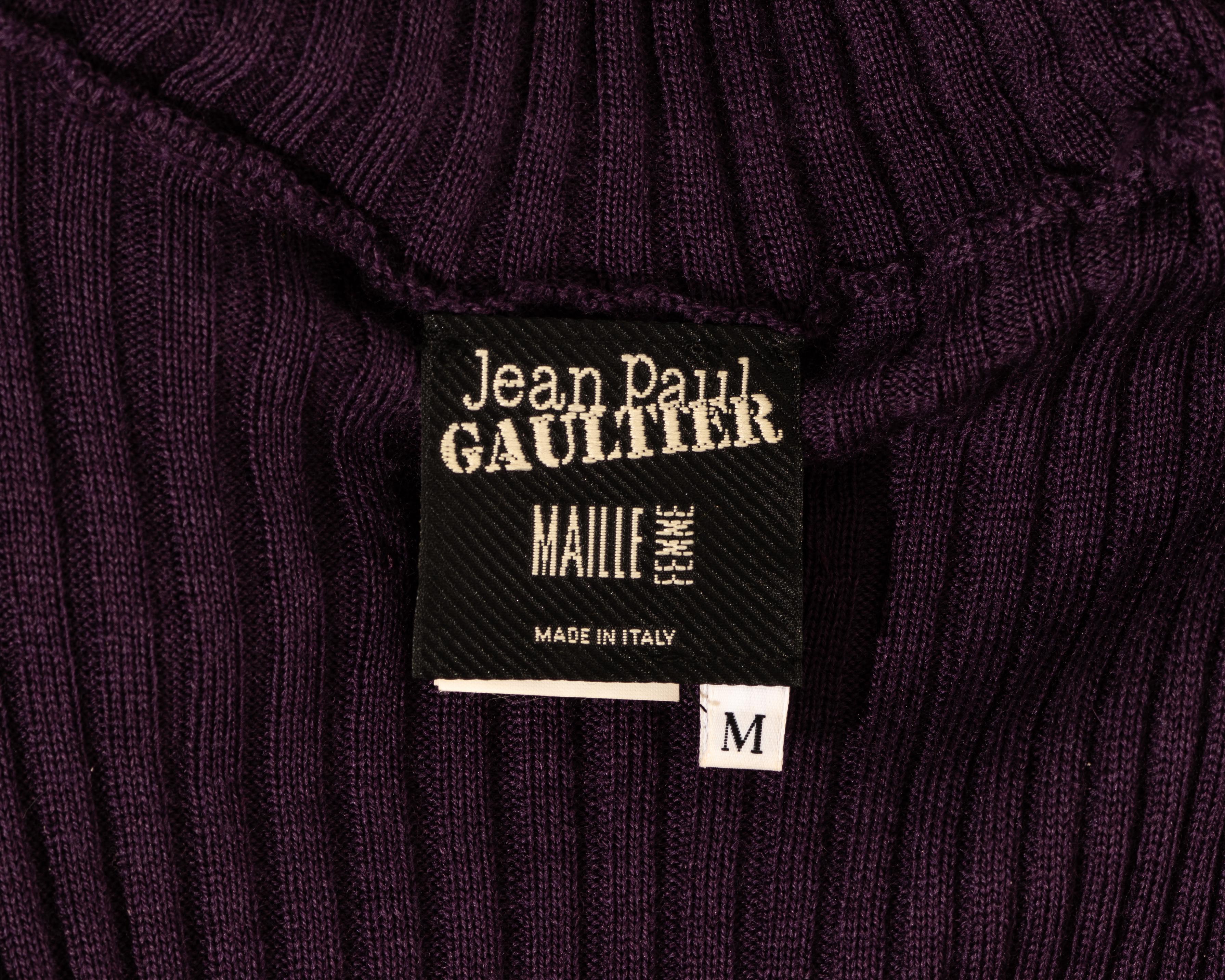 Jean Paul Gaultier plum rib-knit wool dress with pony hair harness, fw 2002 In Excellent Condition In London, GB
