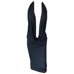 Jean Paul Gaultier Plunging Neckline Draped Halter Open Back Black Dress