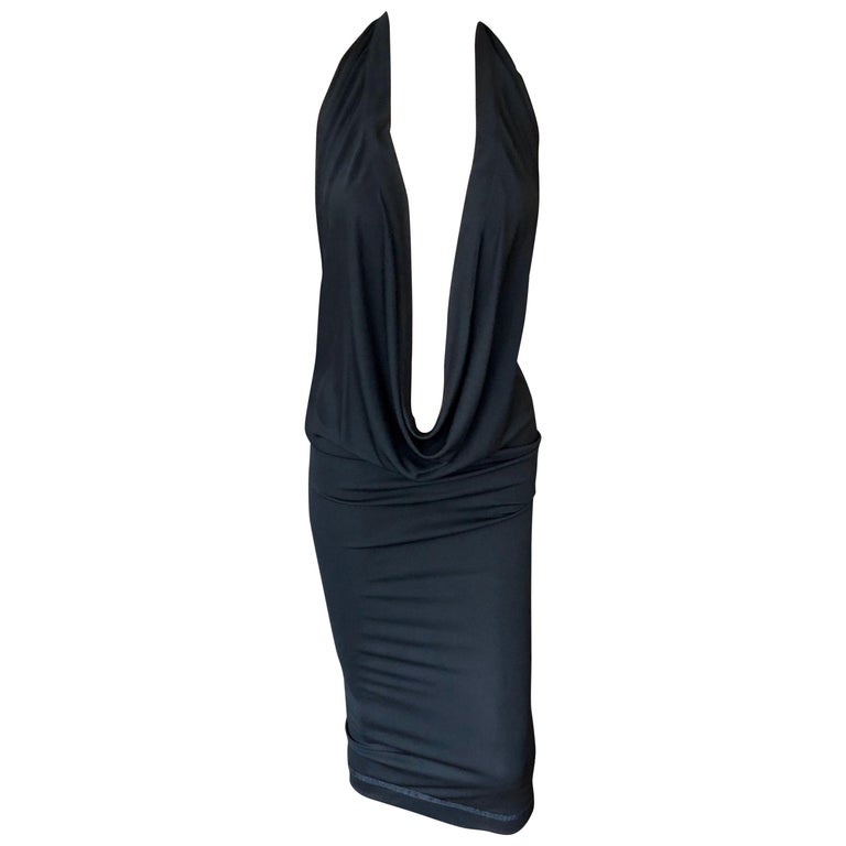 Jean Paul Gaultier Plunging Neckline Draped Halter Open Back Black Dress at  1stDibs | plunge halter dress, plunging neckline halter dress, plunge halter  neck dress