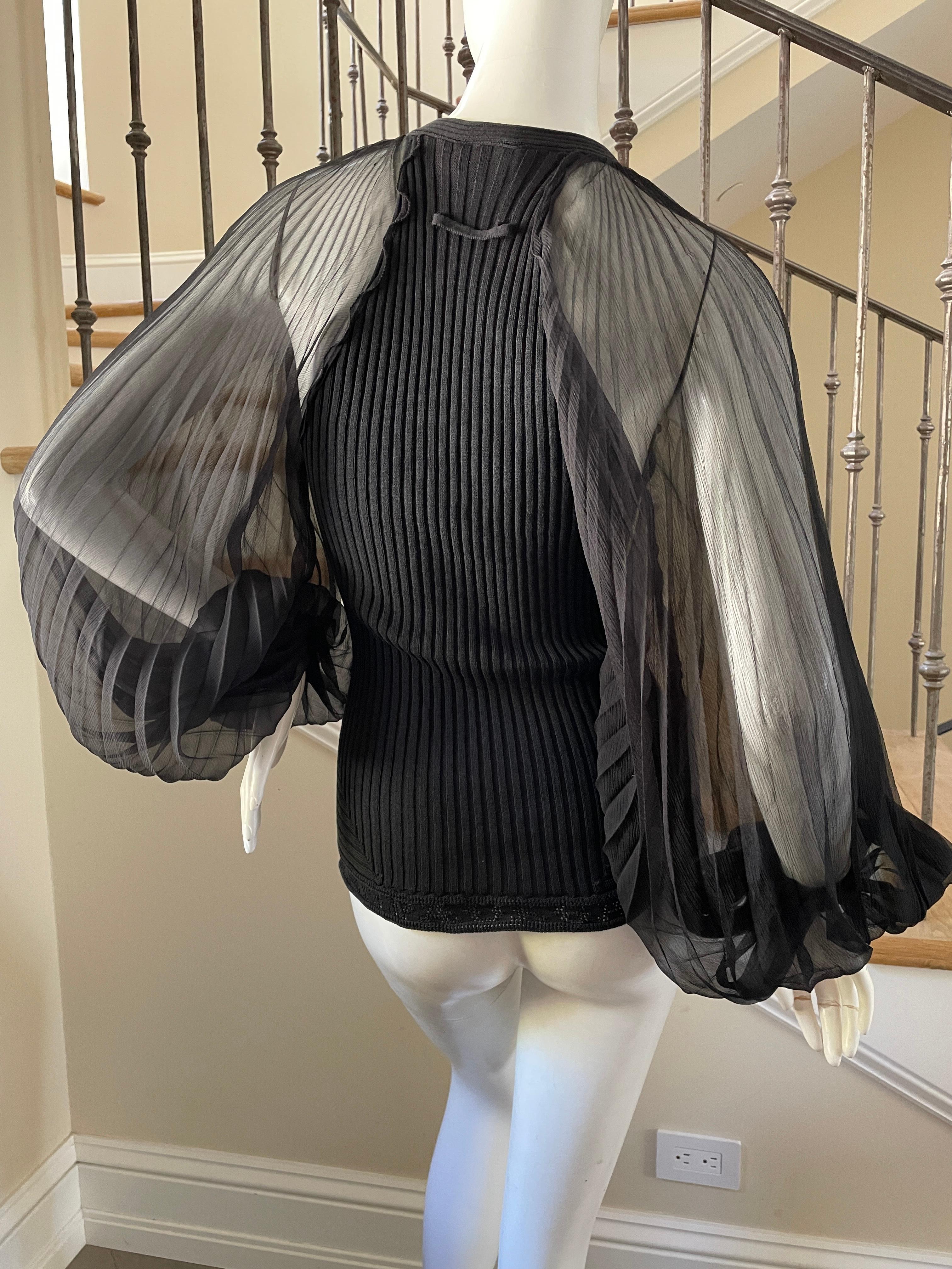 Women's Jean Paul Gaultier Plunging Vintage Black Sweater Jacket w Sheer Balloon Sleeves For Sale