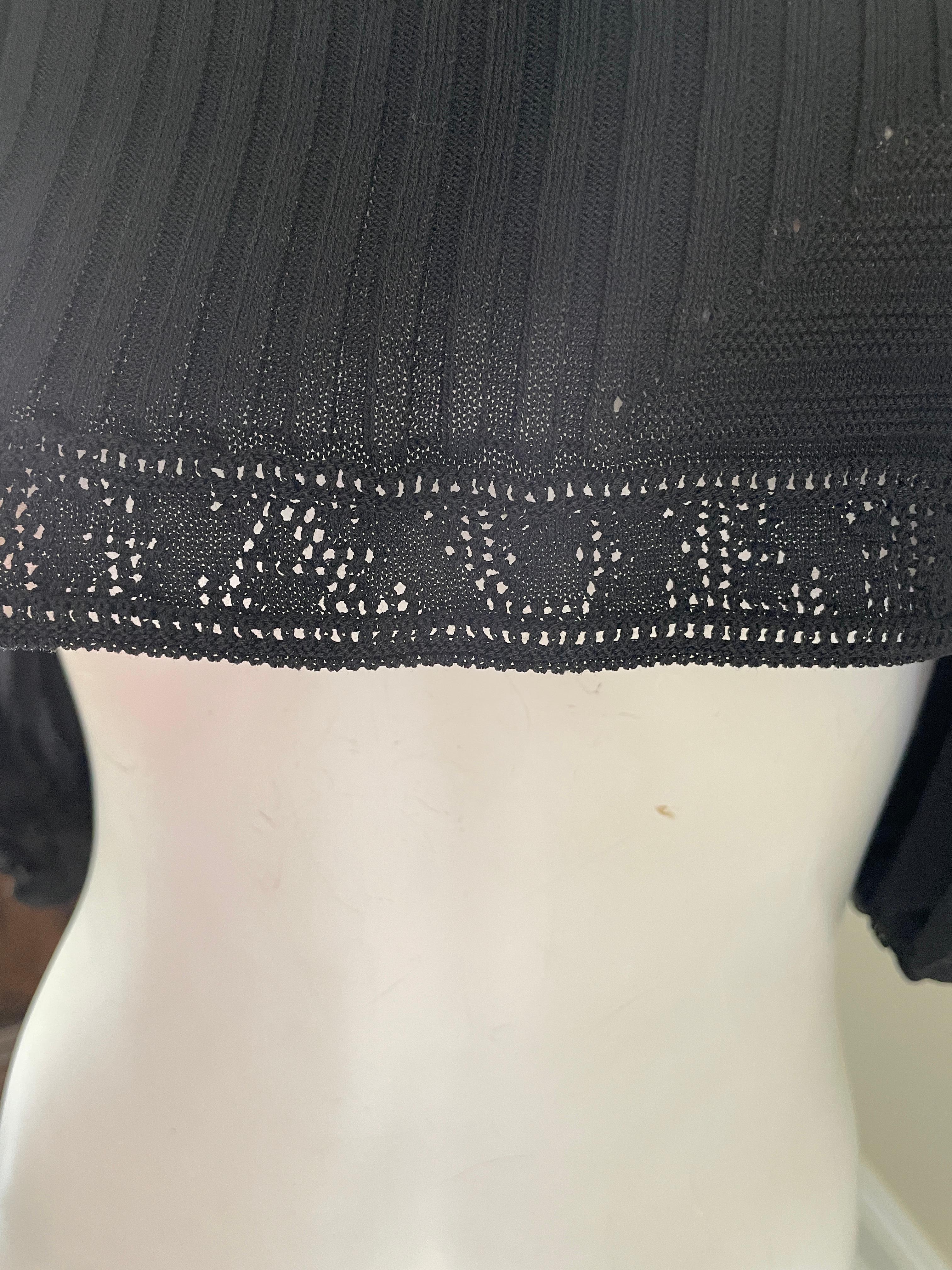 Jean Paul Gaultier Plunging Vintage Black Sweater Jacket w Sheer Balloon Sleeves For Sale 1