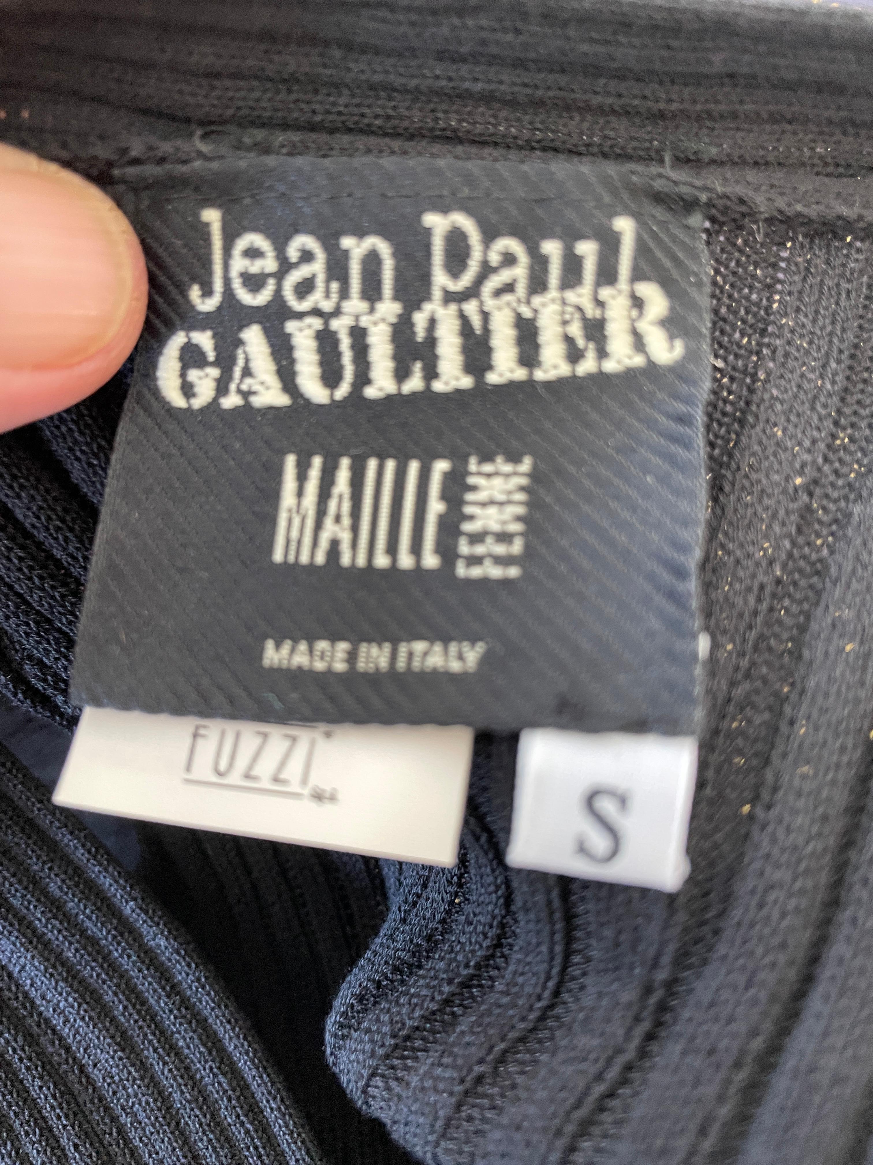 Jean Paul Gaultier Plunging Vintage Black Sweater Jacket w Sheer Balloon Sleeves For Sale 2