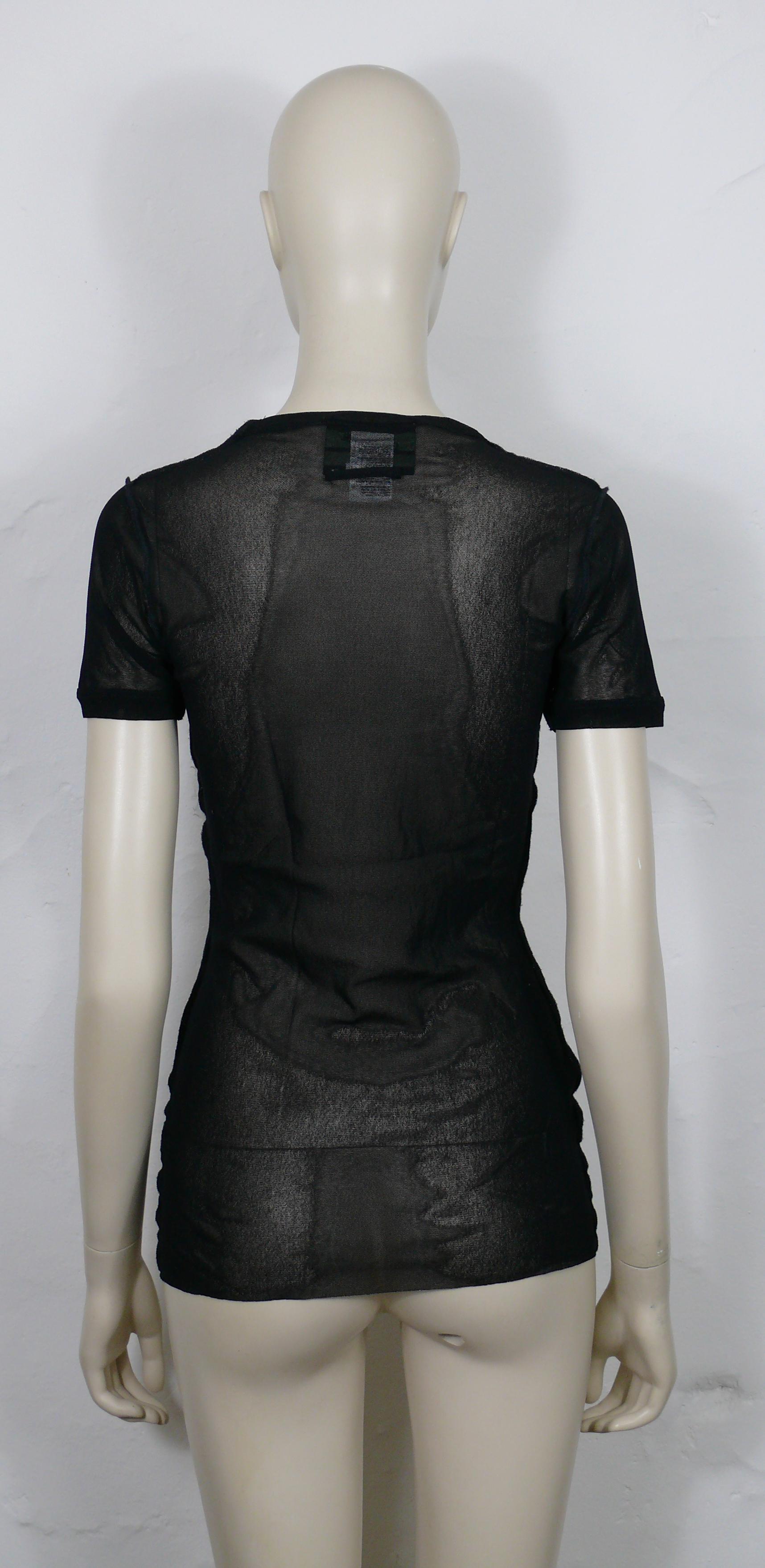 JEAN PAUL GAULTIER Vintage Portrait and Eye Applique Mesh Top Size L For Sale 1