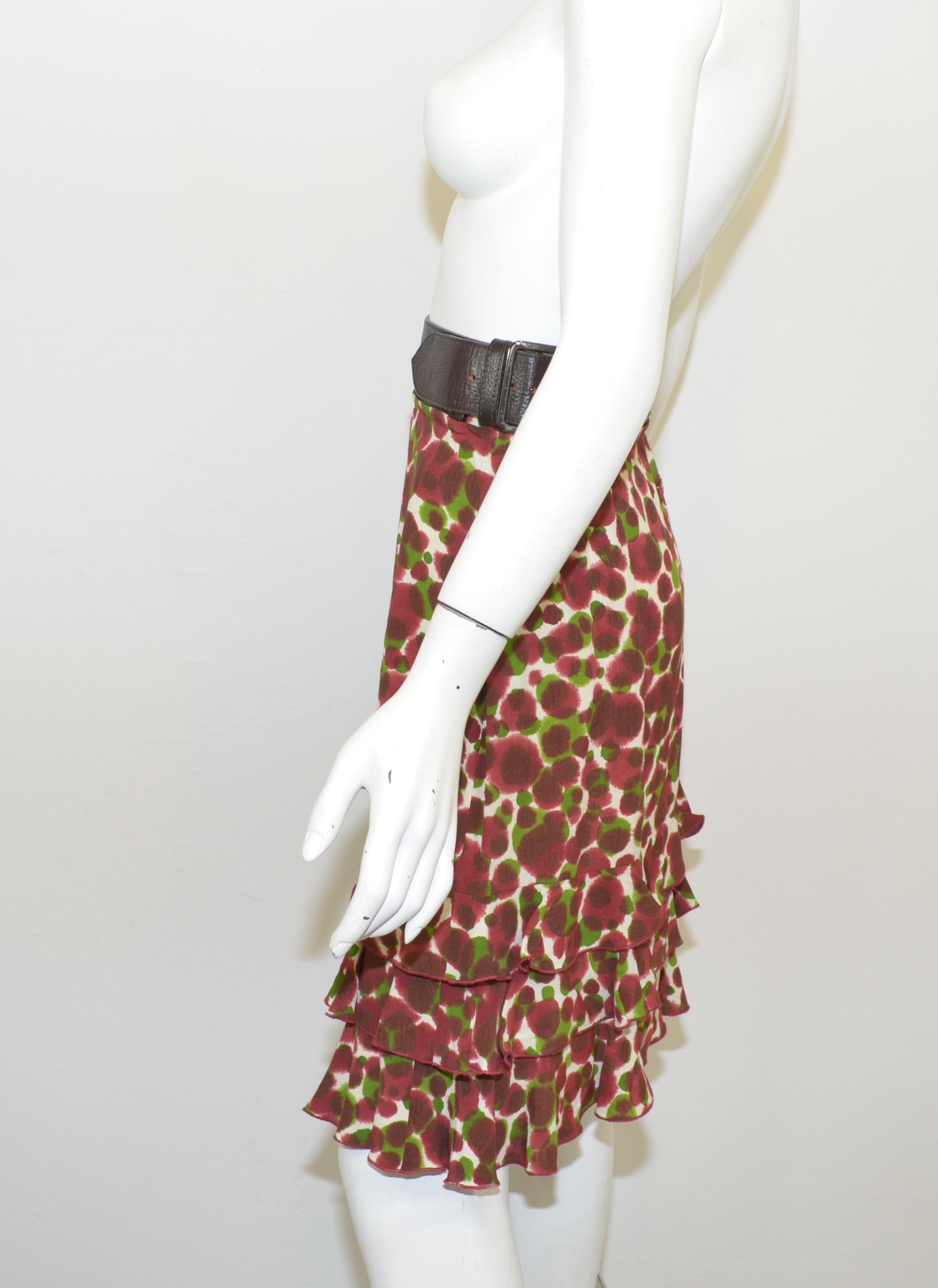 Brown Jean Paul Gaultier Print Belted Skirt with Ruffle Hem