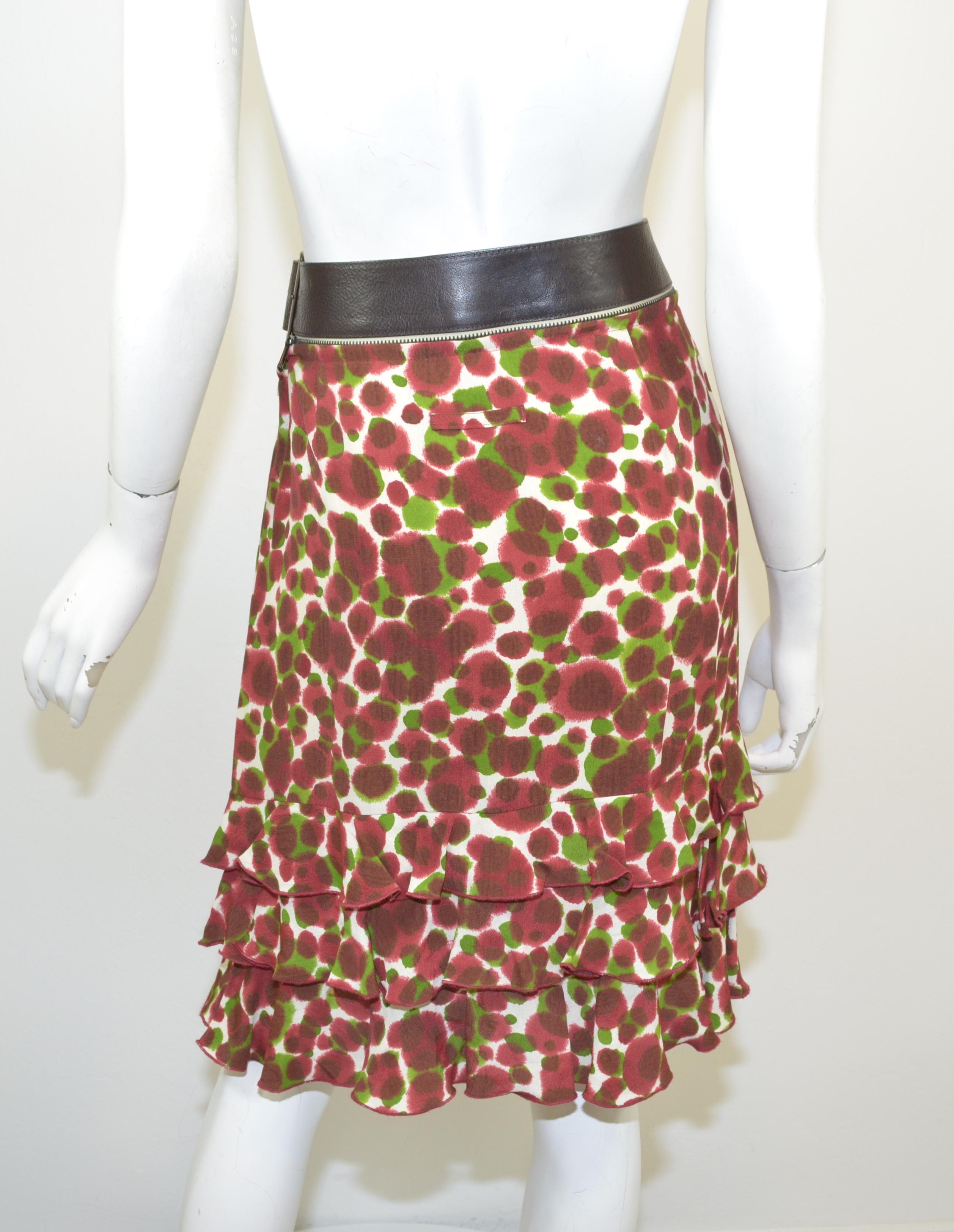 Jean Paul Gaultier Print Belted Skirt with Ruffle Hem In Excellent Condition In Carmel, CA