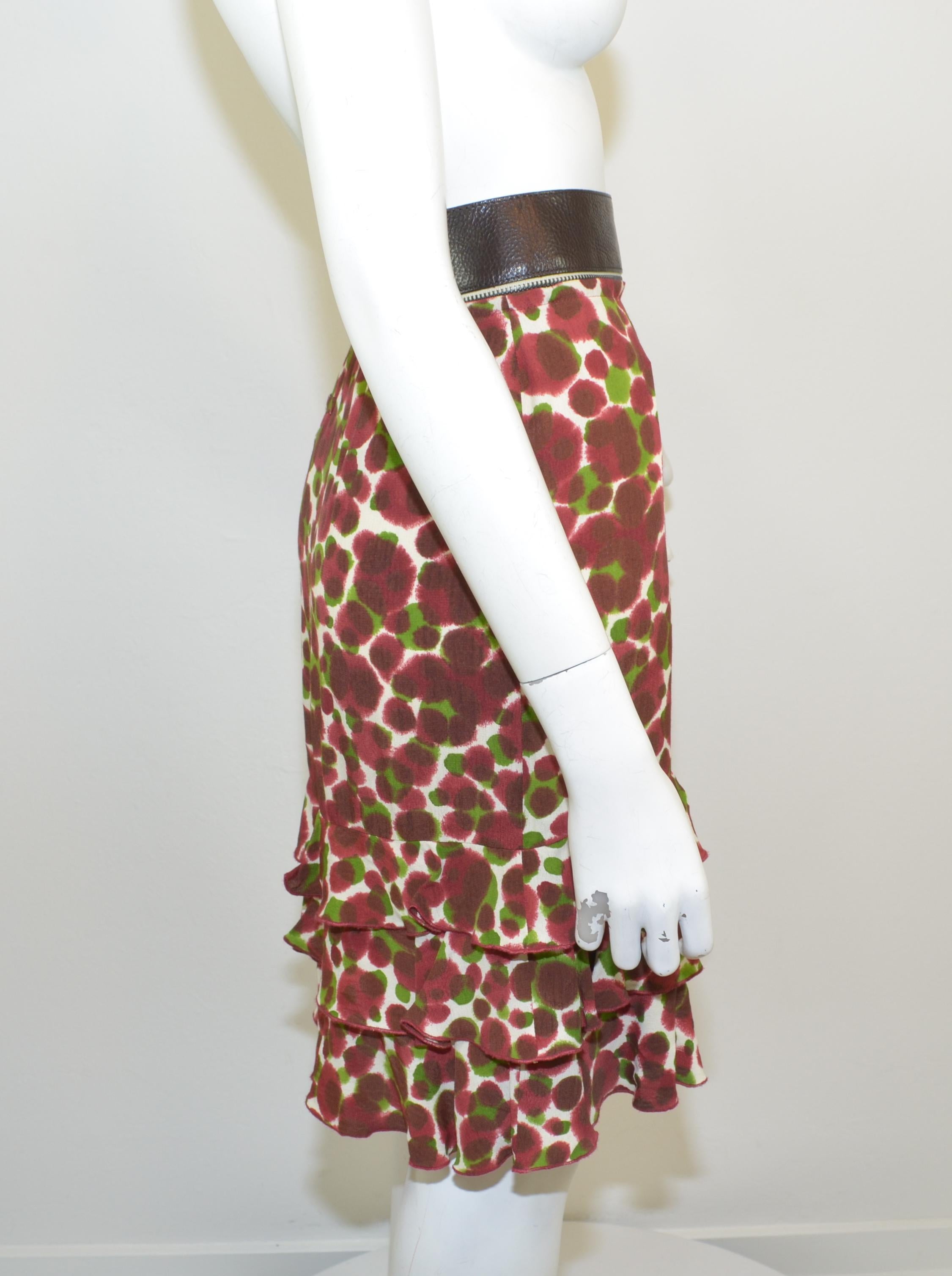Women's Jean Paul Gaultier Print Belted Skirt with Ruffle Hem