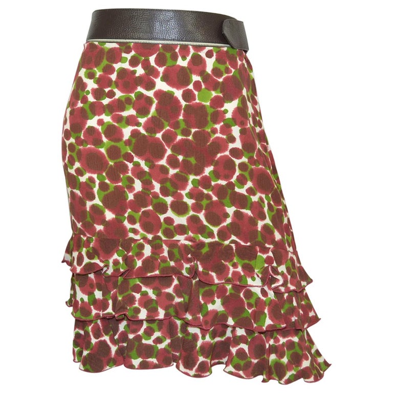 Jean Paul Gaultier Print Belted Skirt with Ruffle Hem For Sale at ...