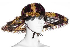 Jean Paul Gaultier printed pleated silk chiffon wide brim hat, ss 2000