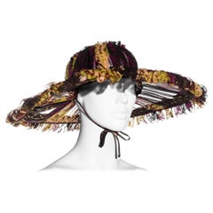 Jean Paul Gaultier printed pleated silk chiffon wide brim hat, ss 2000