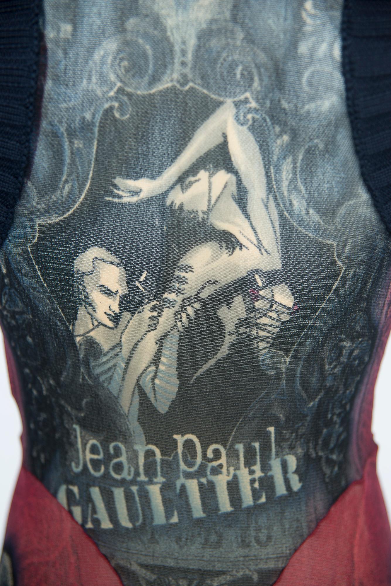 Jean Paul Gaultier Printed Stretch-Mesh & Knit Asymetric Tattoo Dress, SS1995 For Sale 5