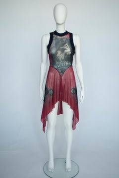 Jean Paul Gaultier Printed Stretch-Mesh & Knit Asymetric Tattoo Dress, SS1995