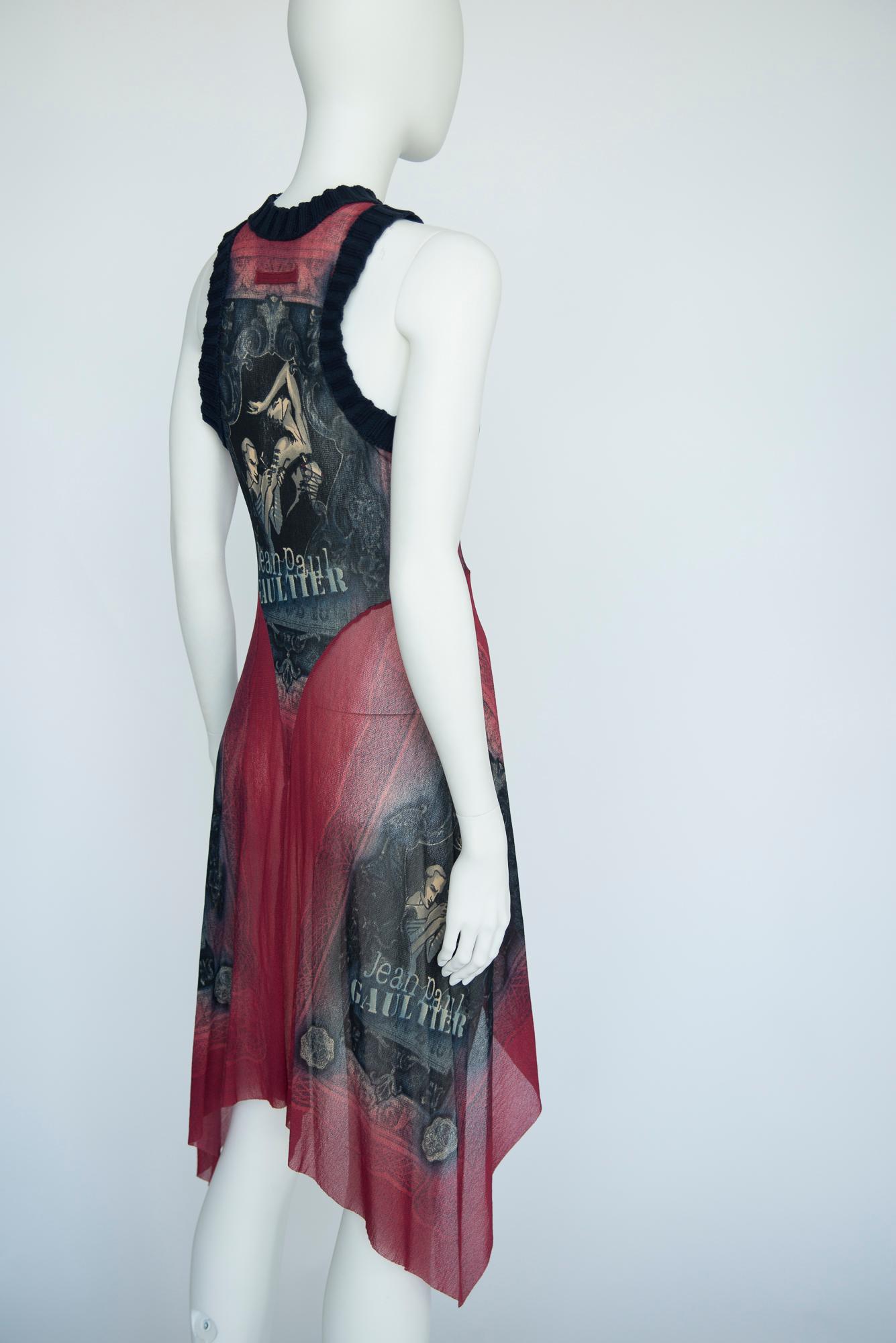 Jean Paul Gaultier Printed Stretch-Mesh & Knit Asymetric Tattoo Dress, SS1995 For Sale 2