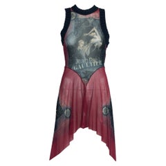 Jean Paul Gaultier Printed Stretch-Mesh & Knit Asymetric Tattoo Dress, SS1995