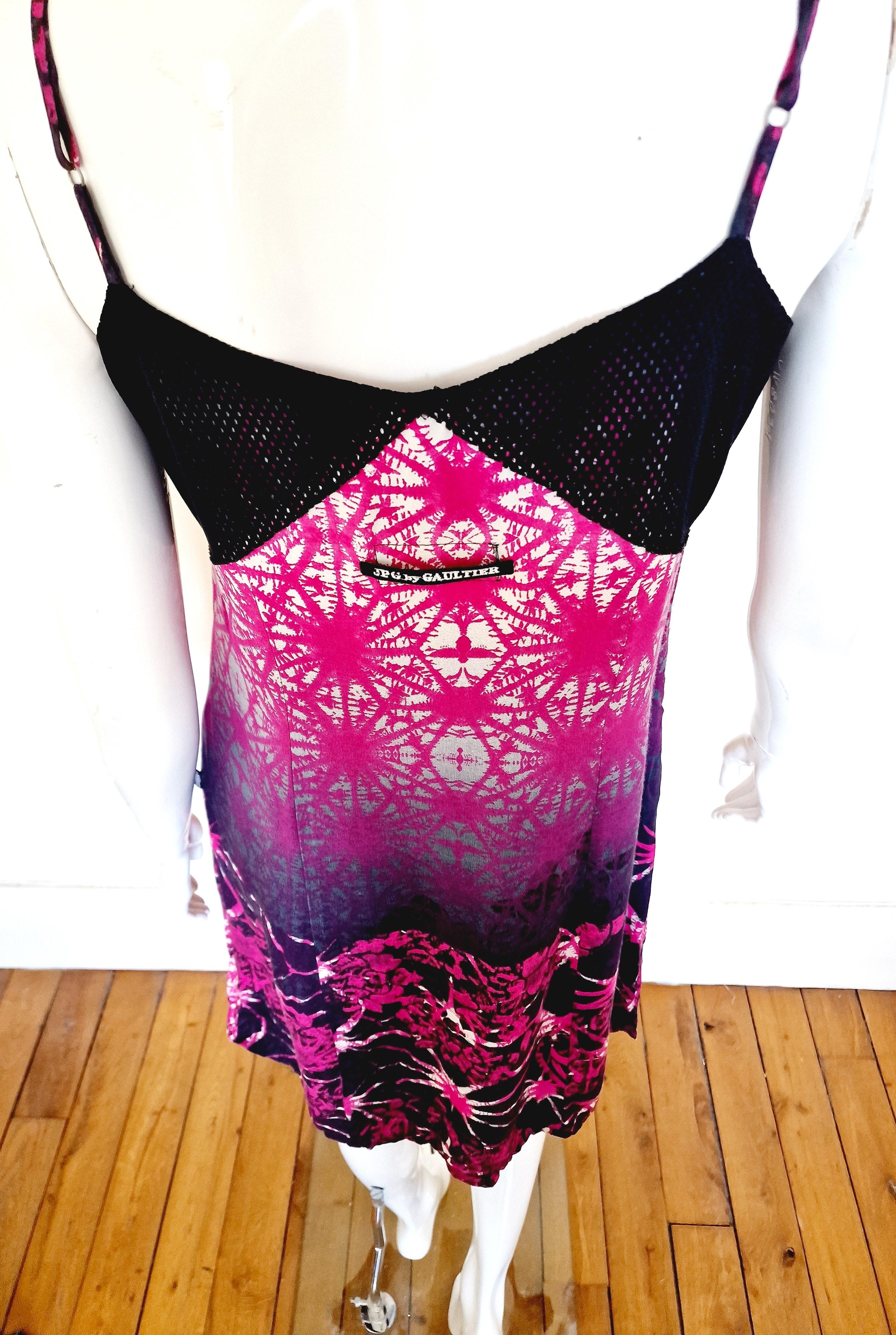 Jean Paul Gaultier Psychedelic Net Star Summer Firework Floral Violet XL Dress For Sale 6