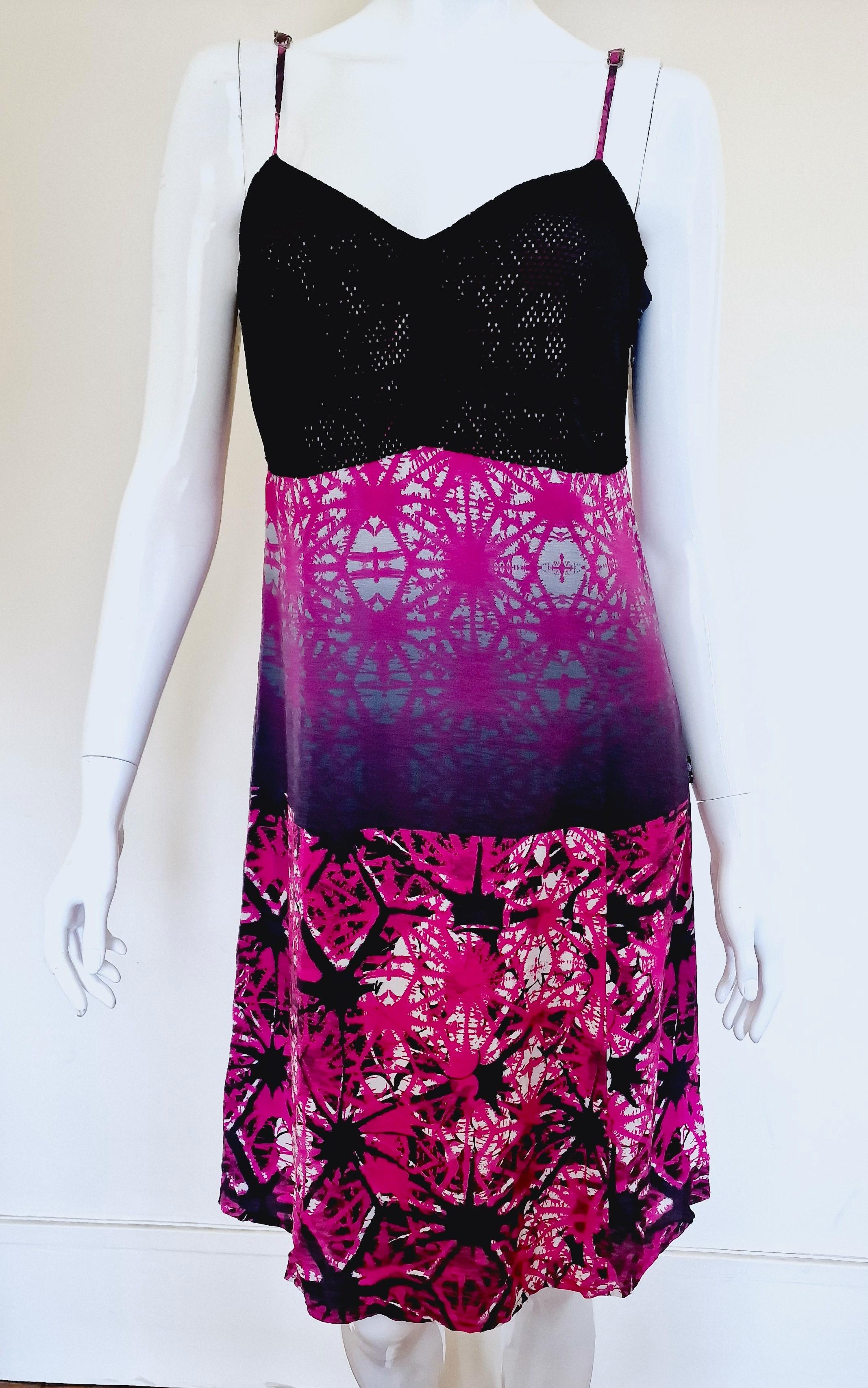 Jean Paul Gaultier Psychedelic Net Star Summer Firework Floral Violet XL Dress In Excellent Condition For Sale In PARIS, FR