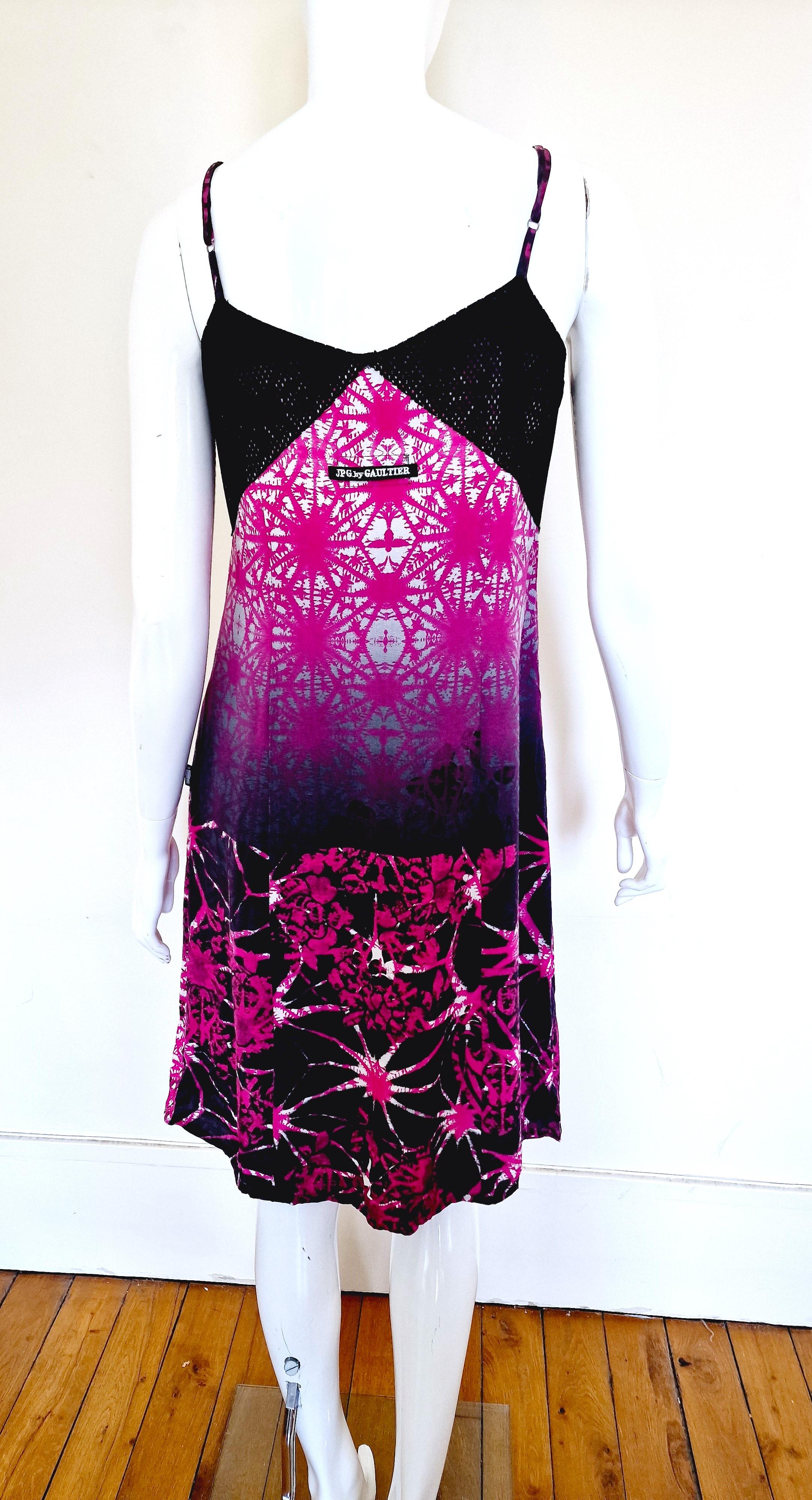 Jean Paul Gaultier Psychedelic Net Star Summer Firework Floral Violet XL Dress For Sale 4