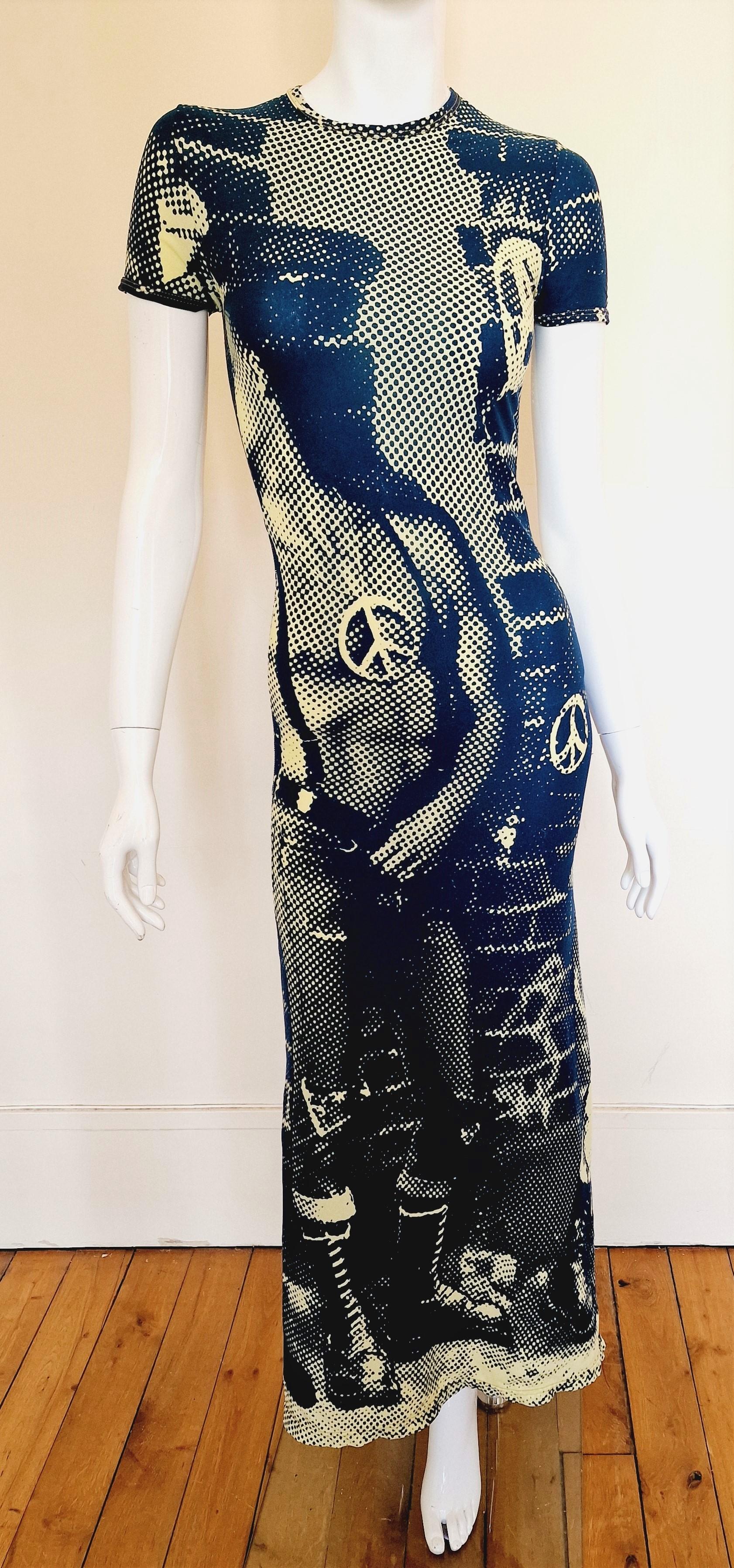 Jean Paul Gaultier Punk Fight Against Racism 1997 AW Print Tattoo Top Maxi Dress In Excellent Condition For Sale In PARIS, FR