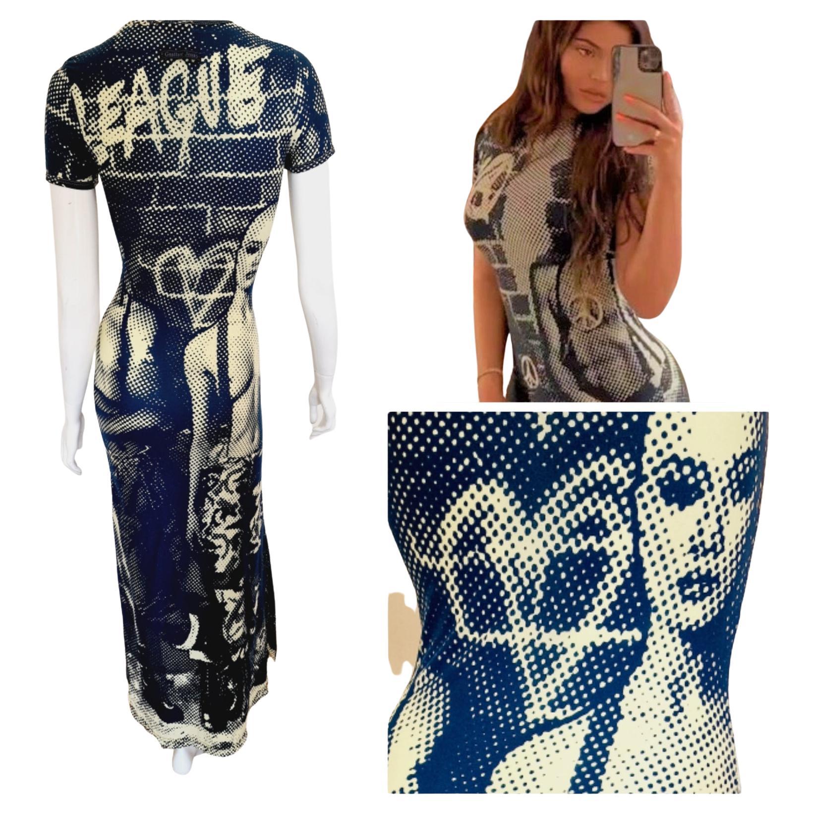 Jean Paul Gaultier Punk Fight Against Racism 1997 AW Print Tattoo Top Maxi Dress For Sale
