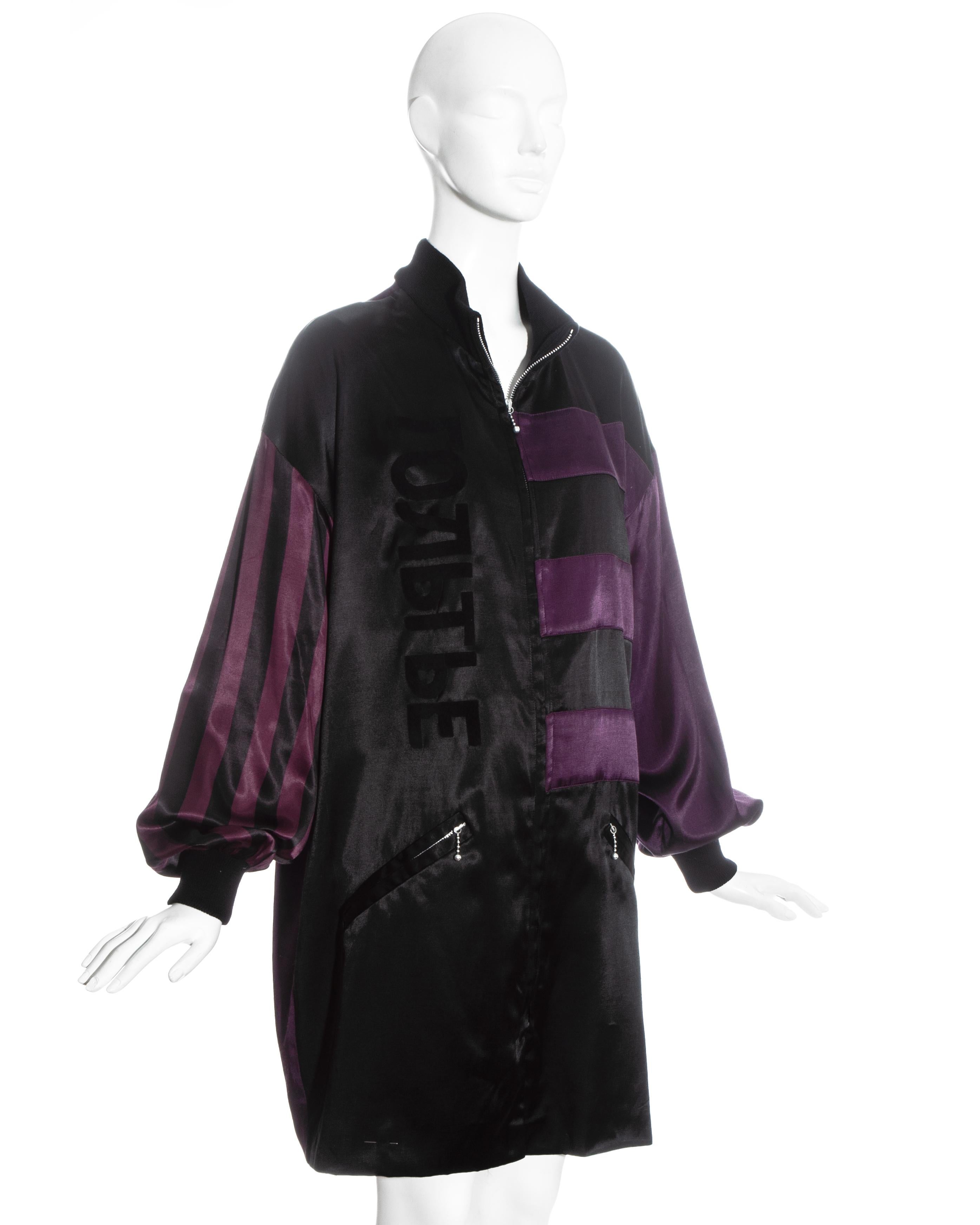 Noir Jean Paul Gaultier - Veste en satin violet et noir, automne-hiver 1986 en vente