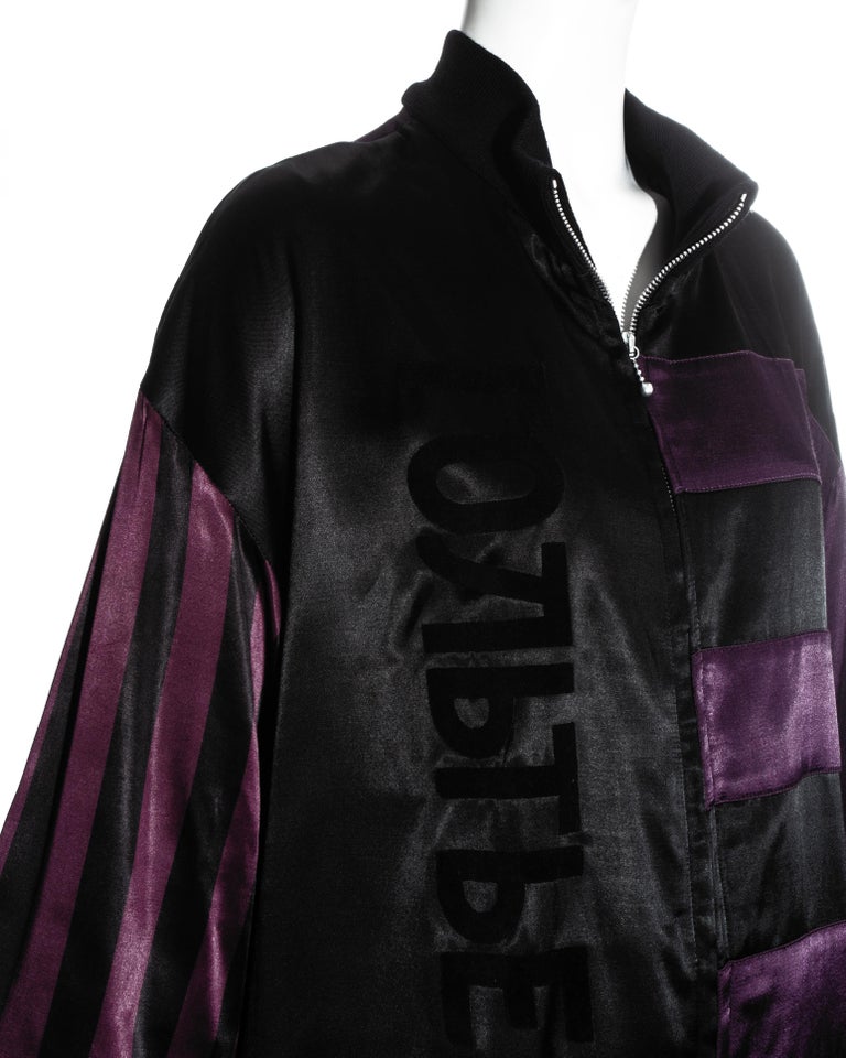 Jean Paul Gaultier purple and black satin jacket, fw 1986 In Excellent Condition For Sale In London, GB