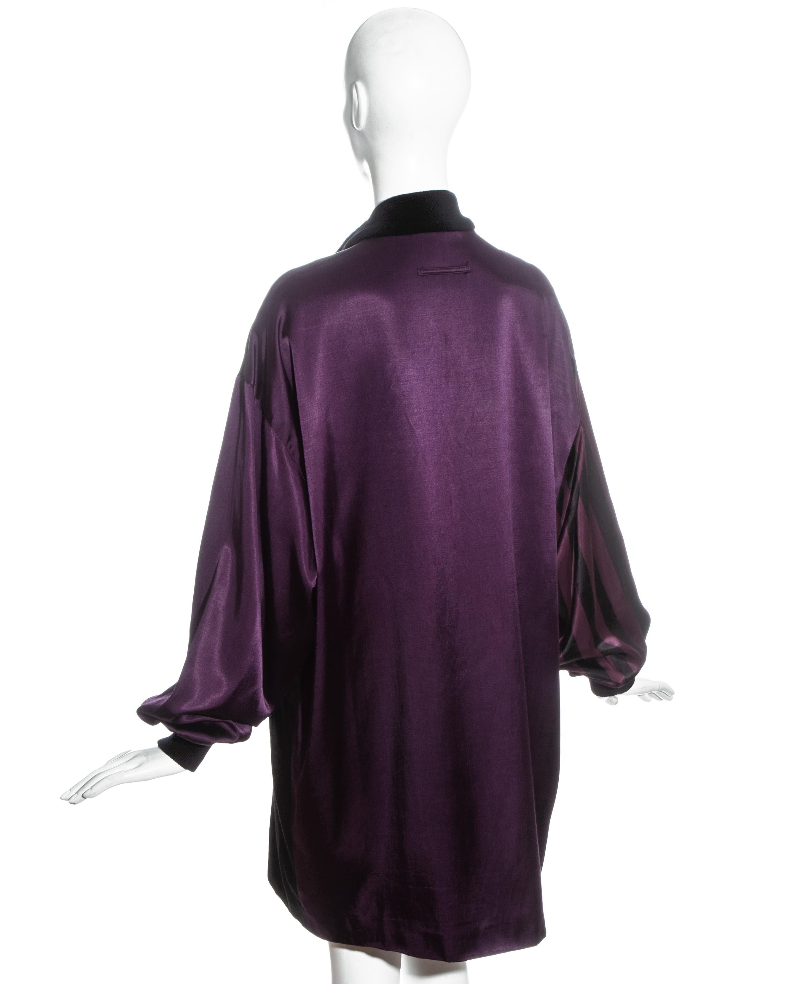 Black Jean Paul Gaultier purple and black satin jacket, fw 1986 For Sale