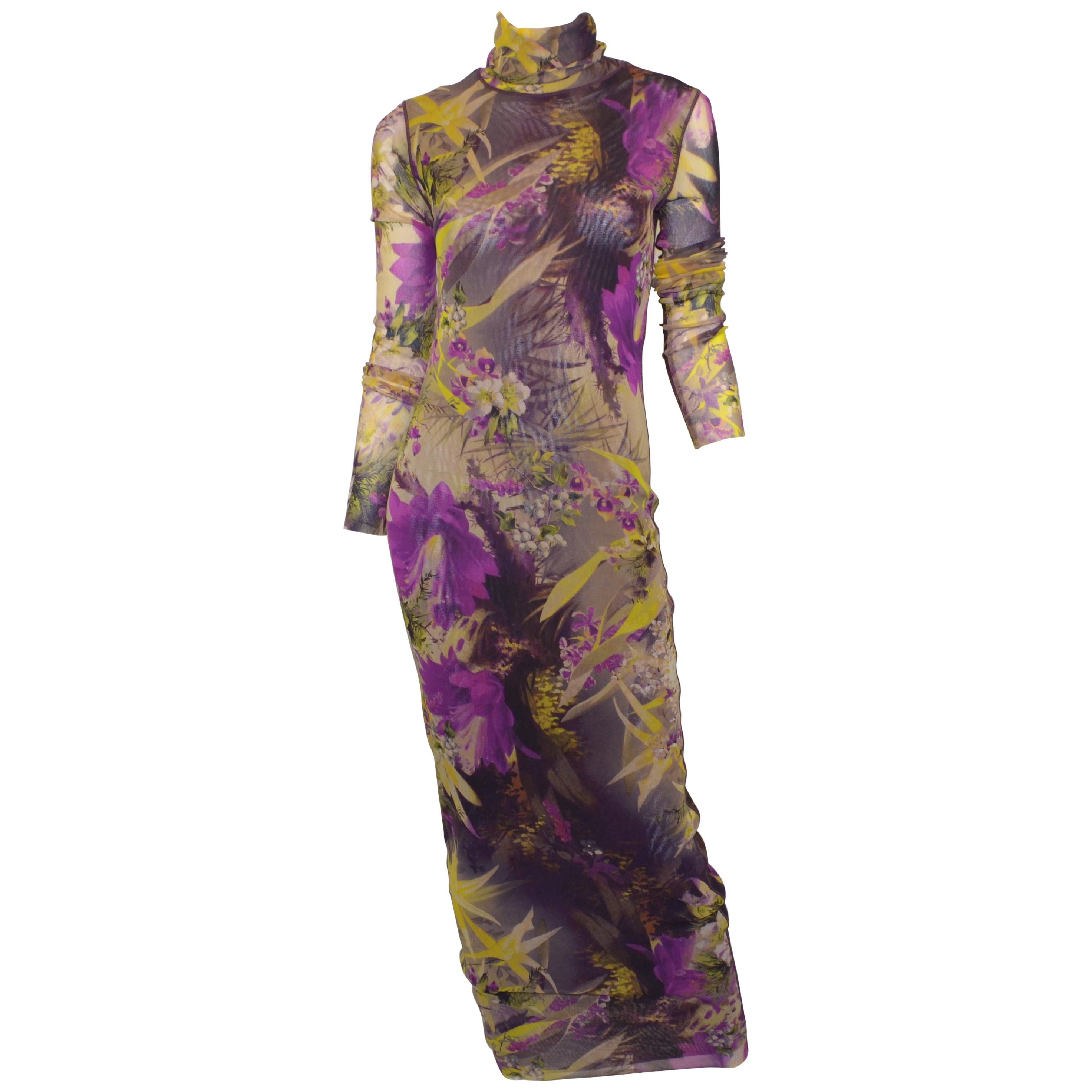 Jean Paul Gaultier Purple Mixed Print Mesh Dress