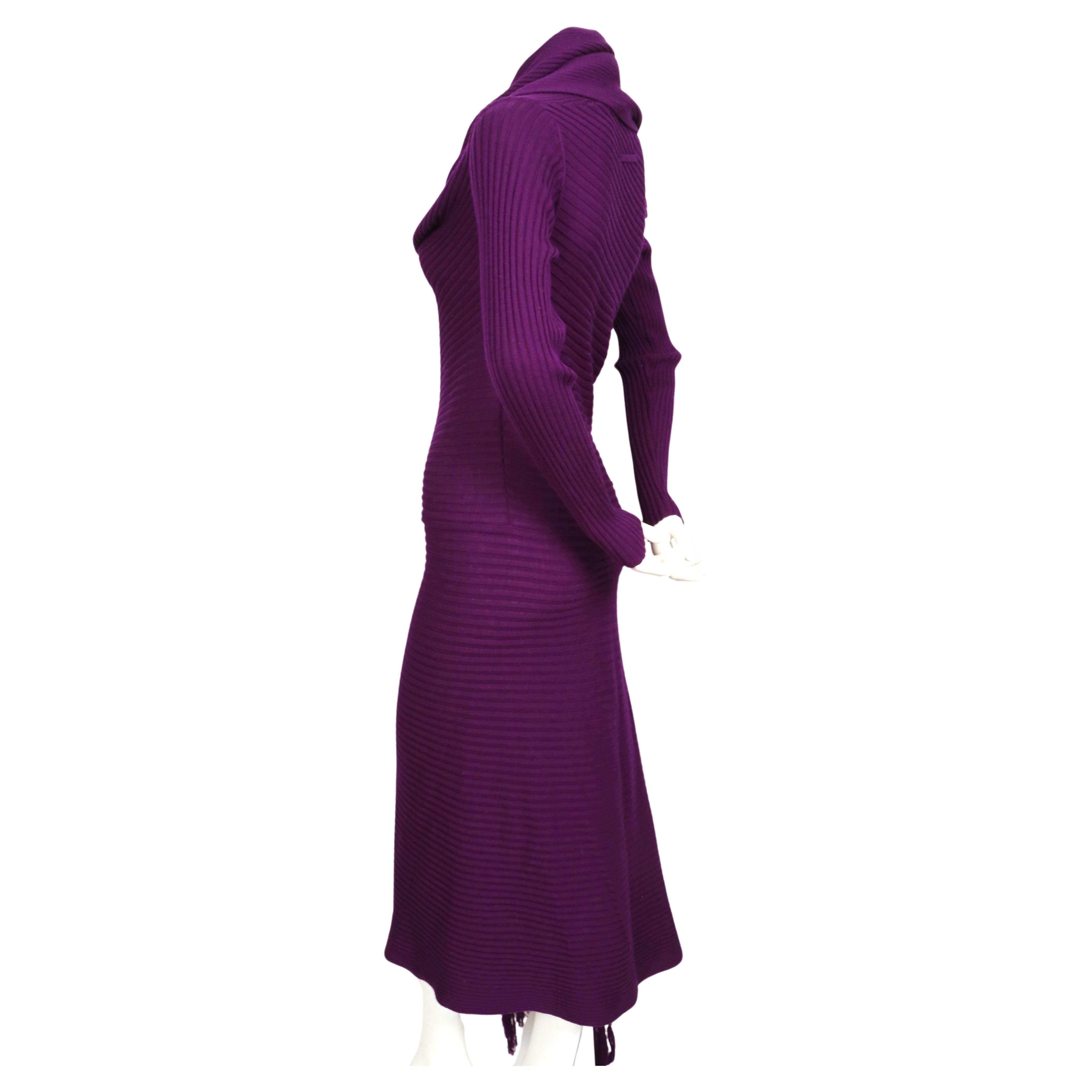  JEAN PAUL GAULTIER purple ribbed knit dress with scarf For Sale 1