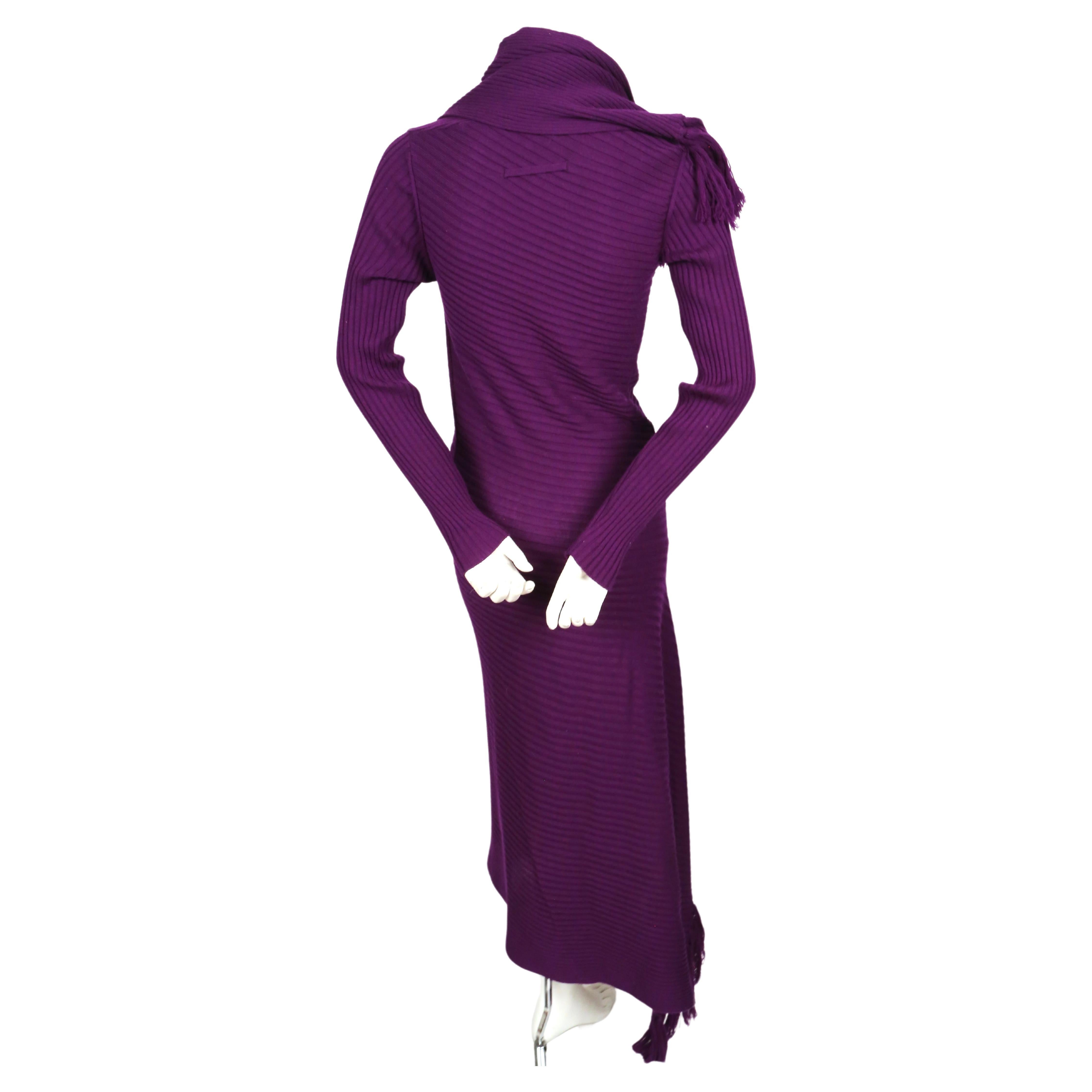  JEAN PAUL GAULTIER purple ribbed knit dress with scarf For Sale 2