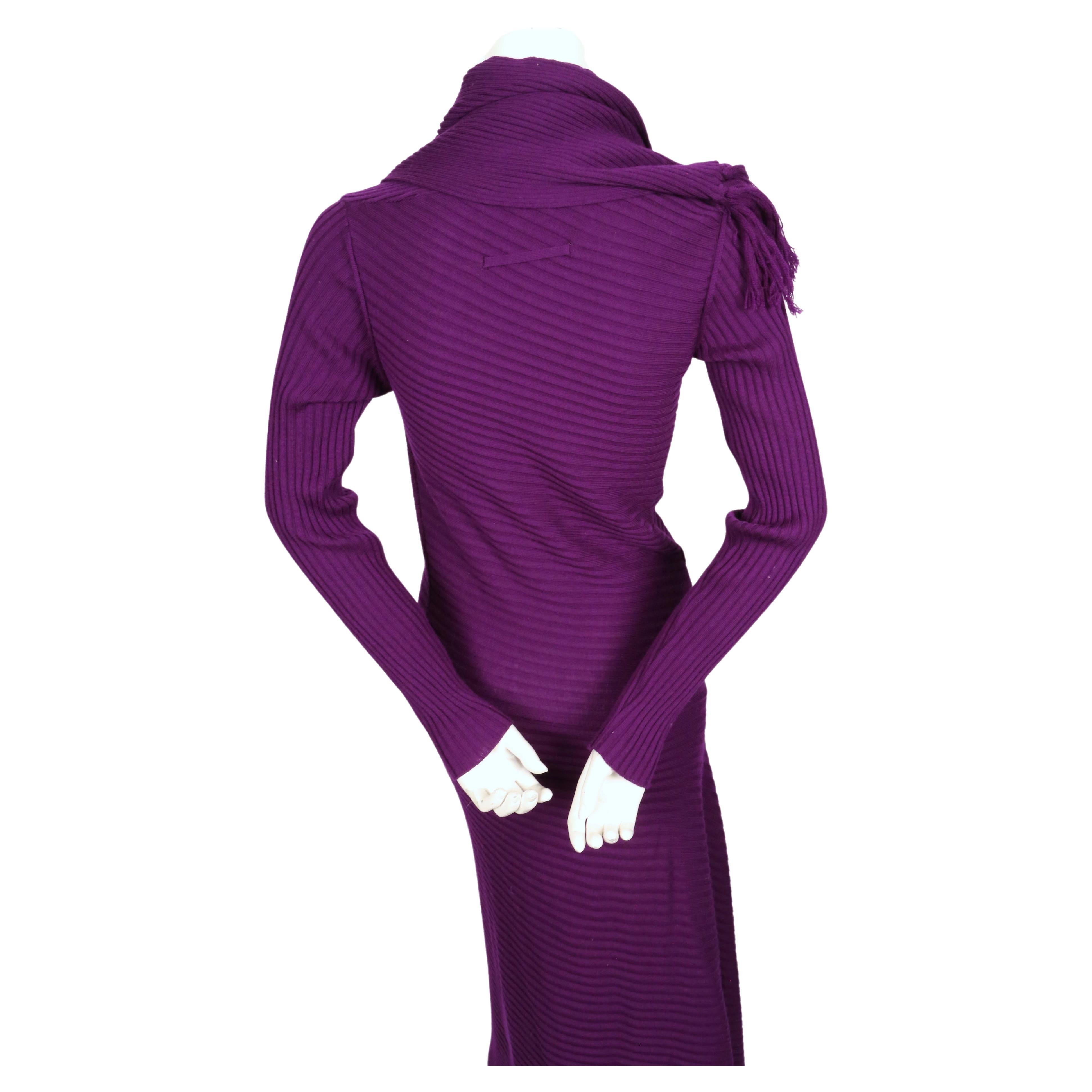  JEAN PAUL GAULTIER purple ribbed knit dress with scarf For Sale 3