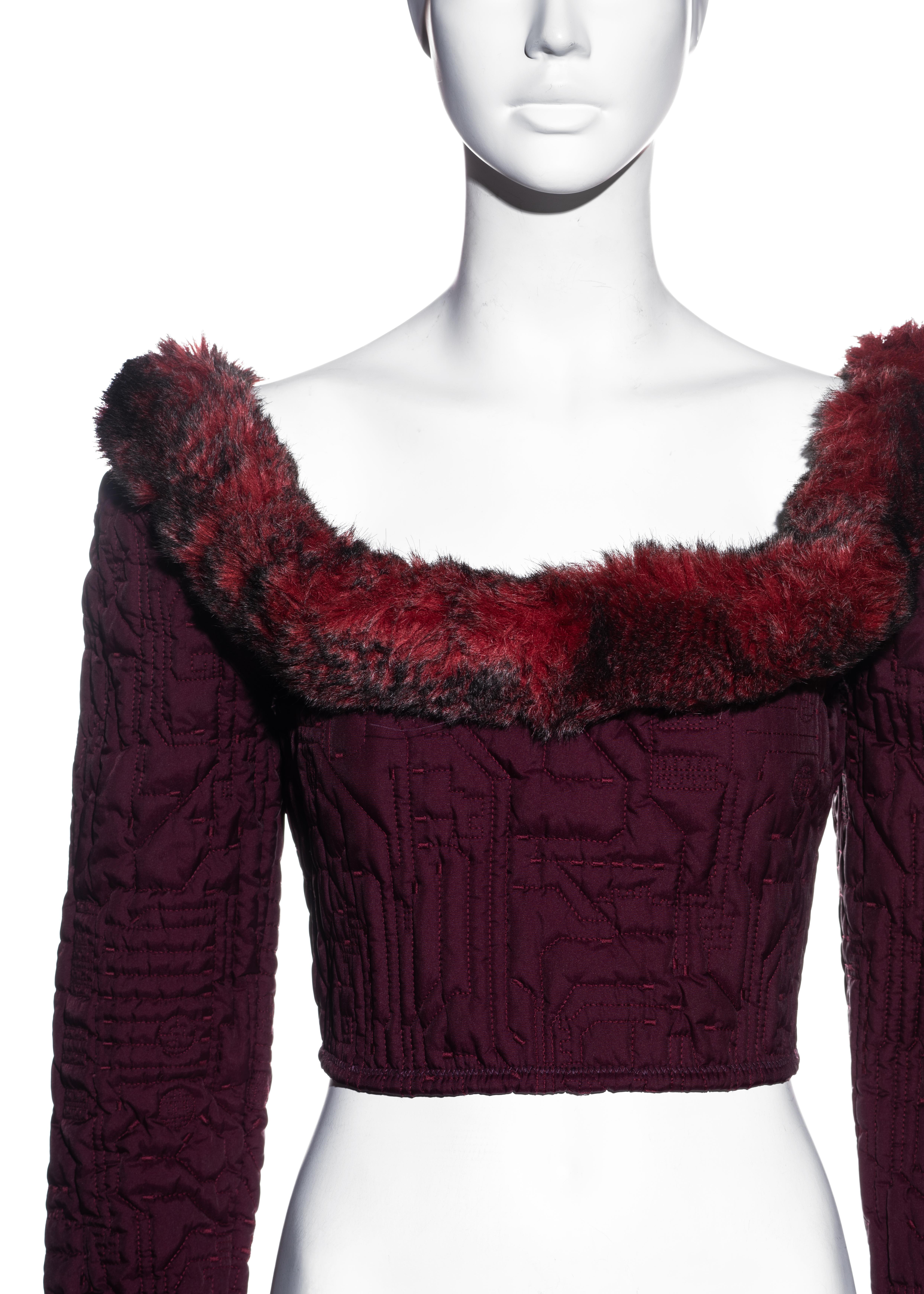 Jean Paul Gaultier quilted plum polyester corset with faux fur, fw 1995 In Excellent Condition In London, GB