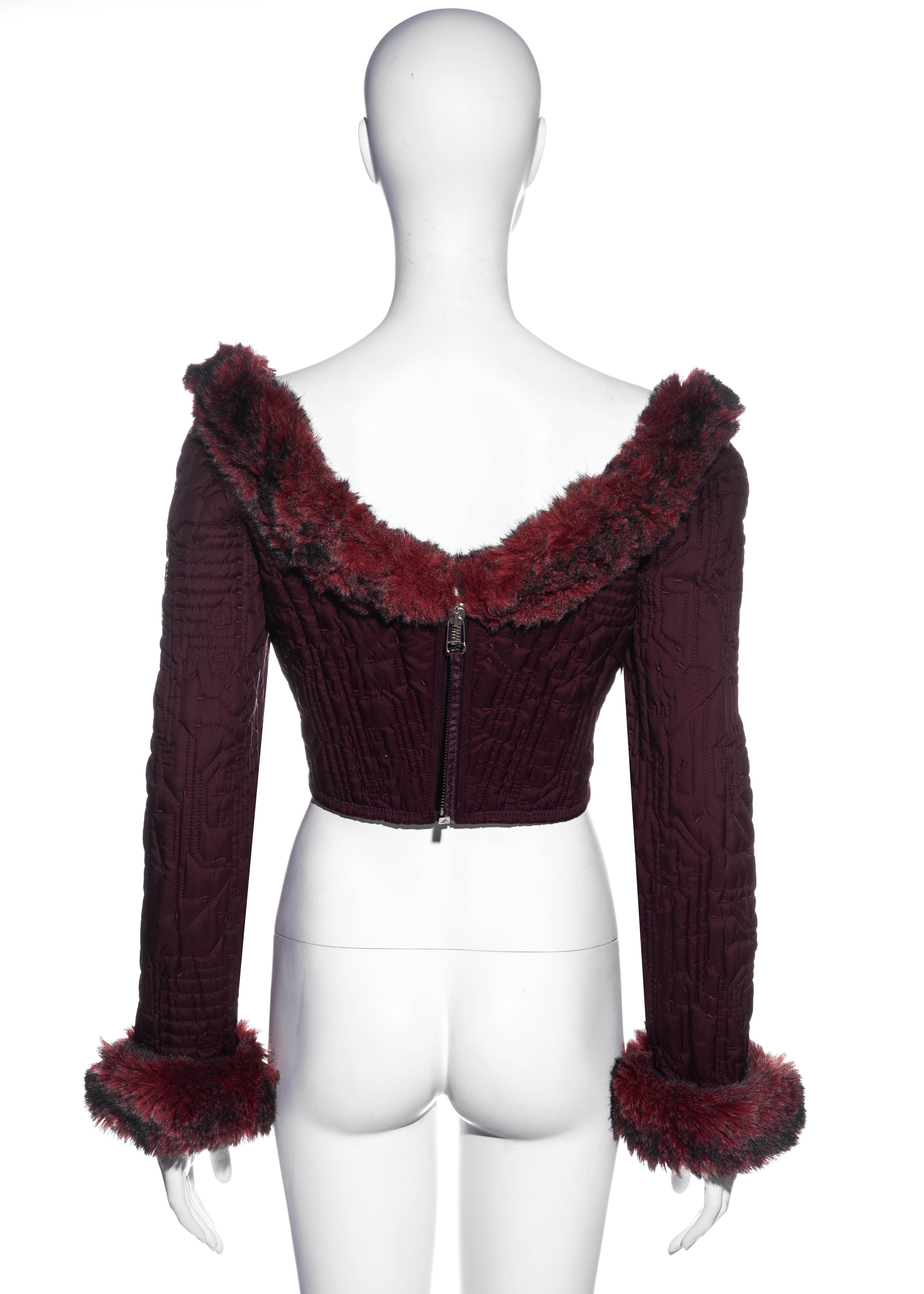 Jean Paul Gaultier quilted plum polyester corset with faux fur, fw 1995 1