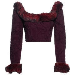 Jean Paul Gaultier quilted plum polyester corset with faux fur, fw 1995
