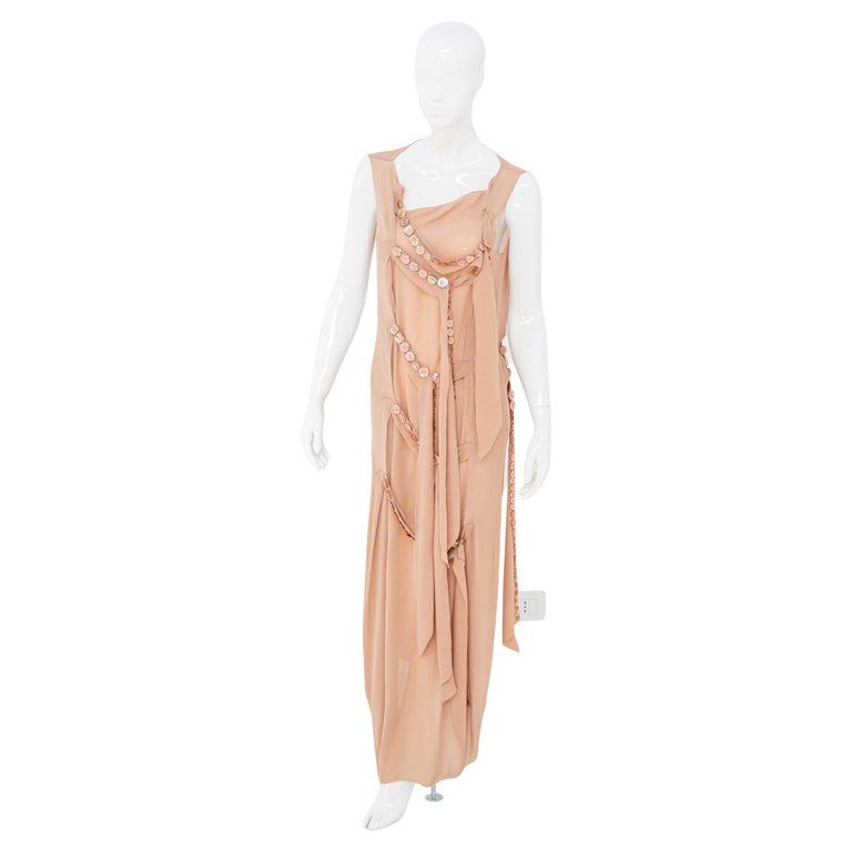 green emerald velvet dress Jean Paul Gaultier Vintage Peachy Pink Mesh Knotted Surplice Maxi Dres   Amarcord Vintage Fashion