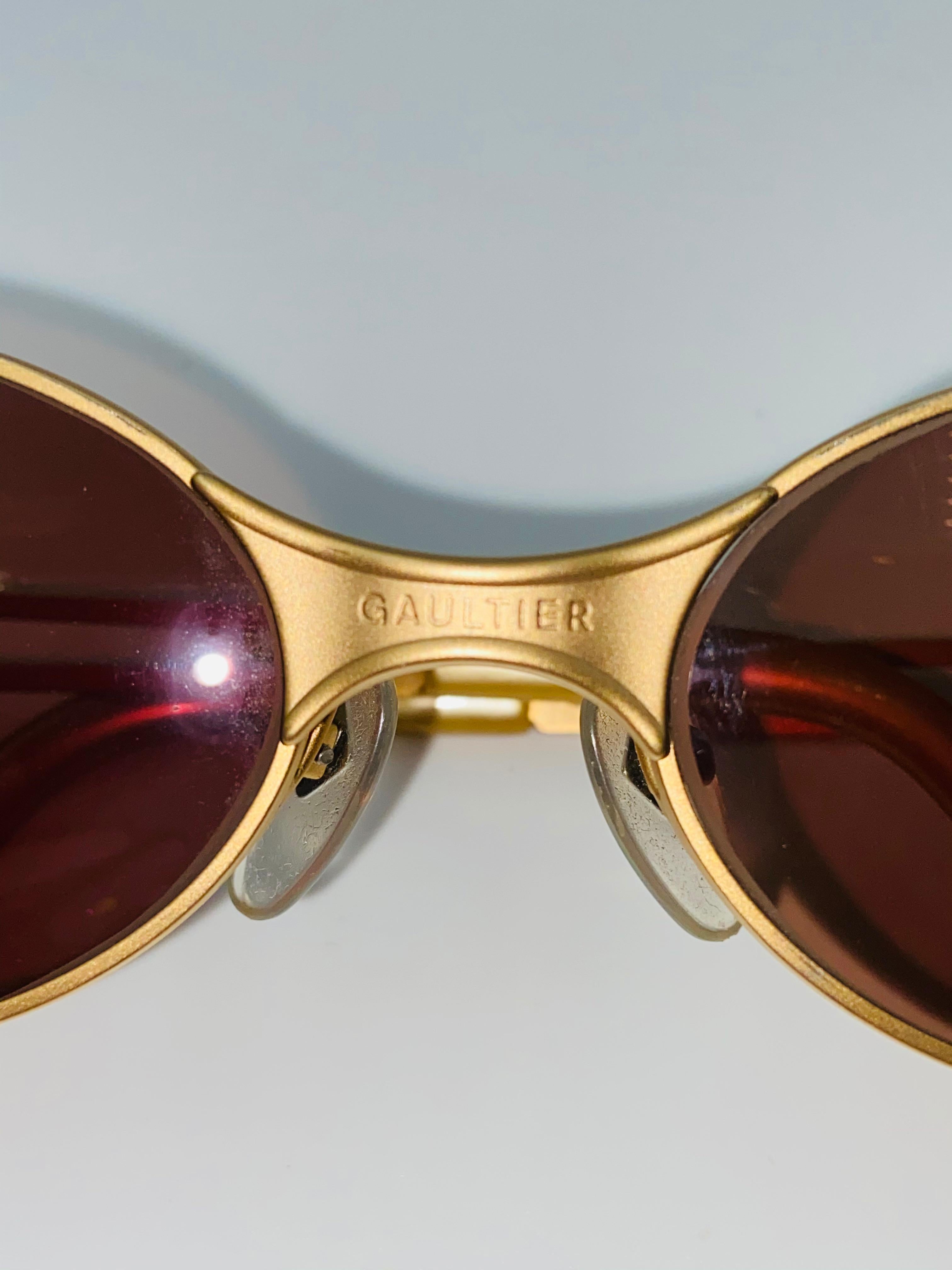 Brown Jean Paul Gaultier Rare Vintage Green Enamel & Gold Steampunk Sunglasses For Sale