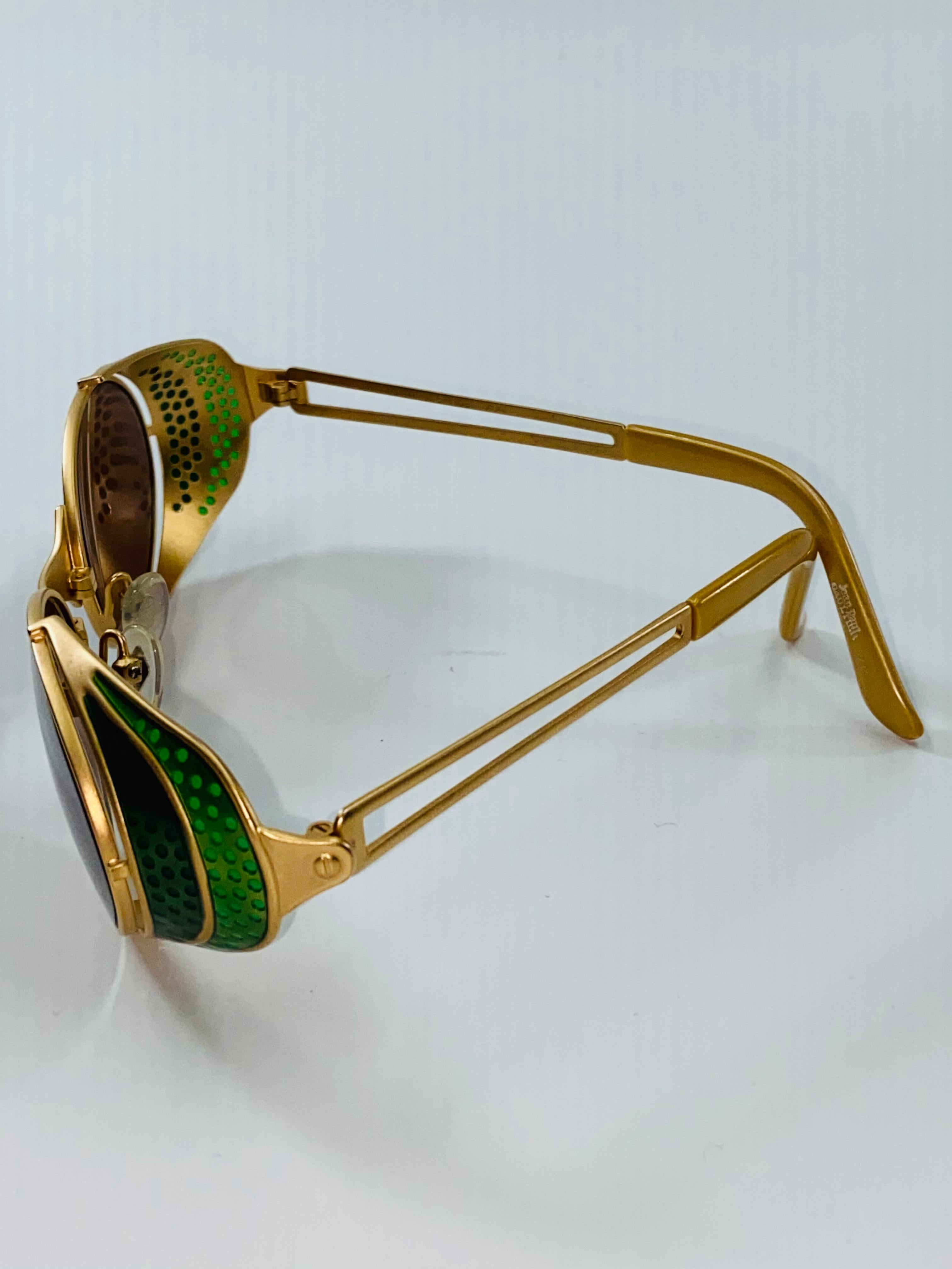 Jean Paul Gaultier Rare Vintage Green Enamel & Gold Steampunk Sunglasses In Good Condition For Sale In Los Angeles, CA
