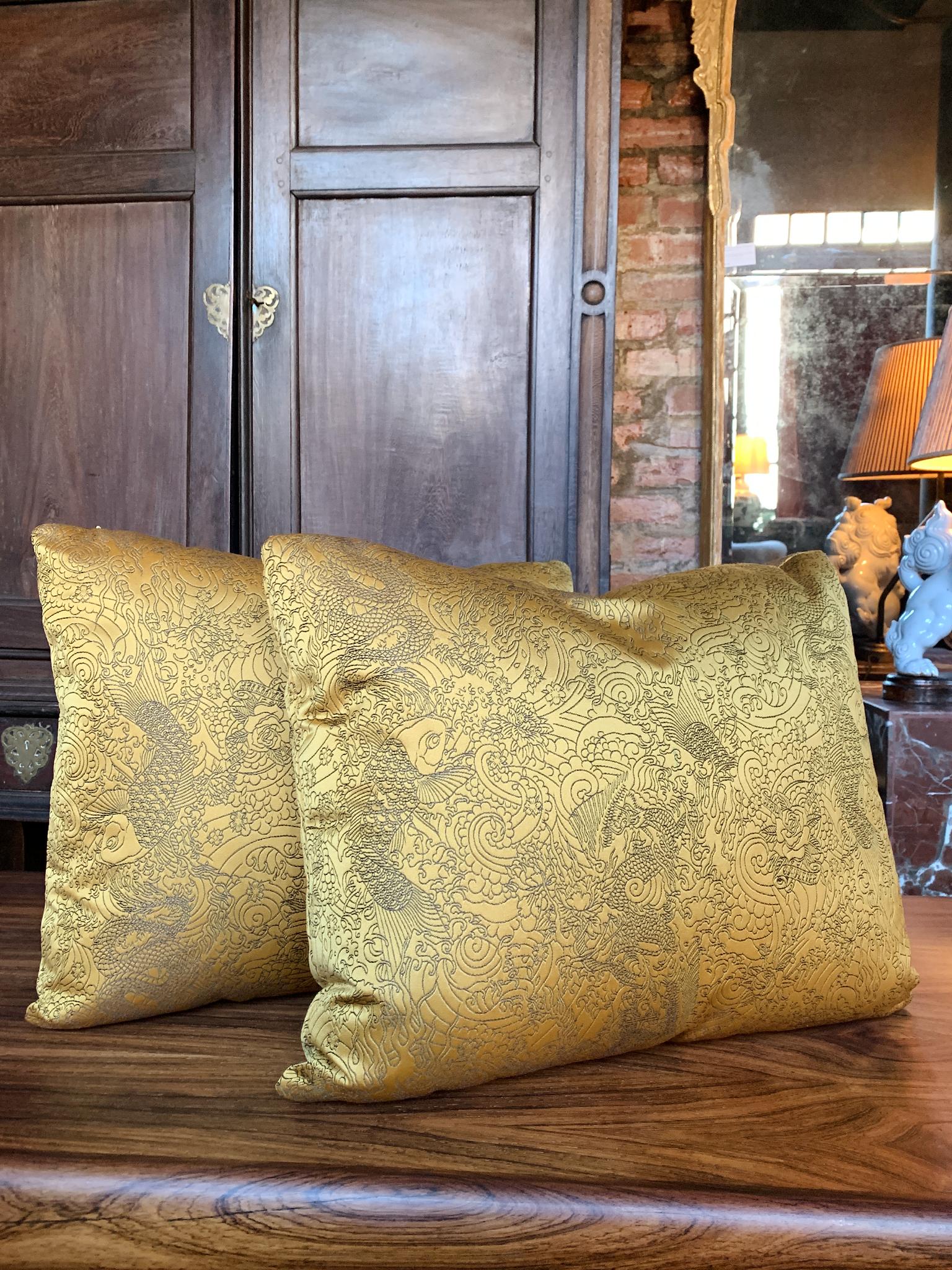 Jean Paul Gaultier Rectangular Gold Satin Jacquard Pillows - A Pair Neuf - En vente à New York, NY