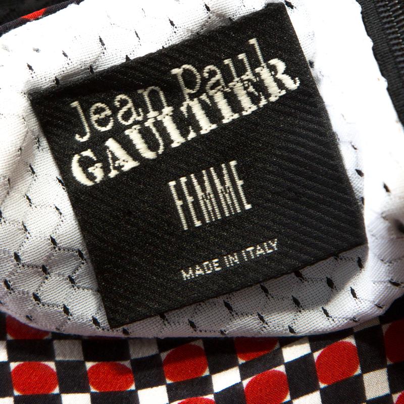 Women's Jean Paul Gaultier Red and Black Geometric Printed Silk Perforated Knit Detail D