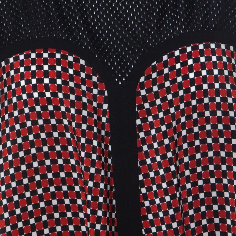 Jean Paul Gaultier Red and Black Geometric Printed Silk Perforated Knit Detail D 1