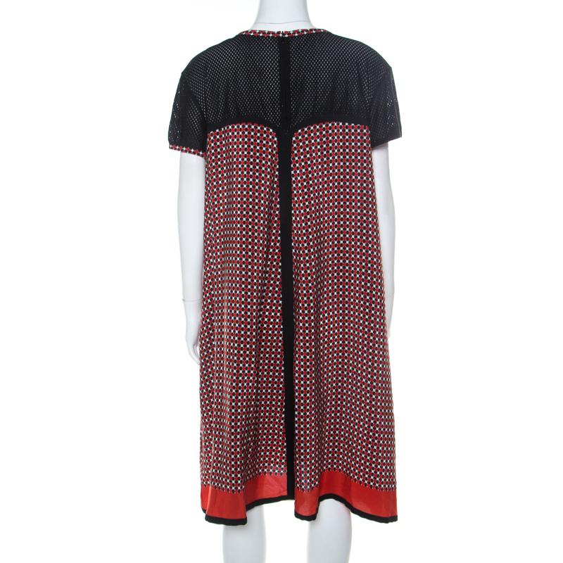 Jean Paul Gaultier Red and Black Geometric Printed Silk Perforated Knit Detail D 2