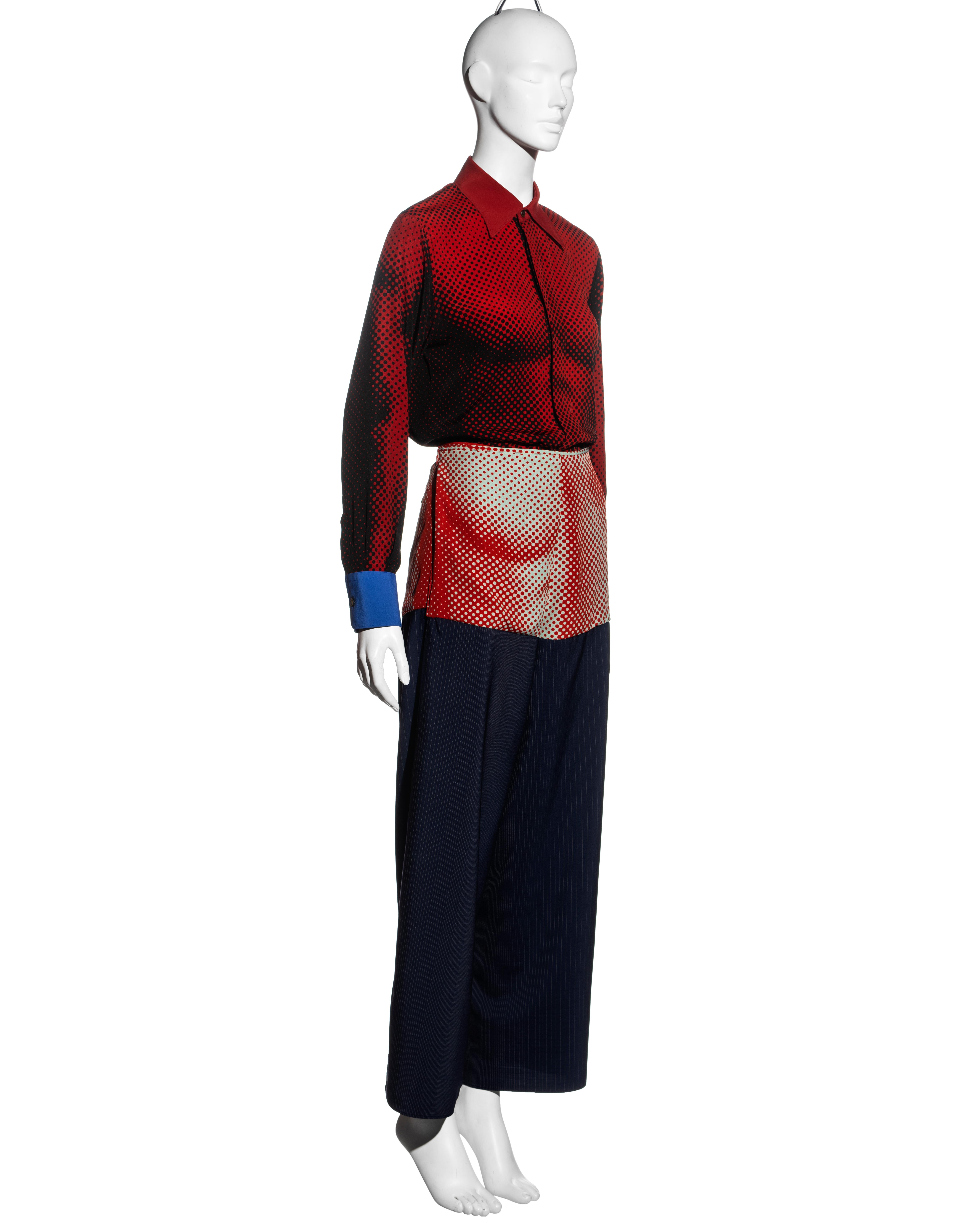 Jean Paul Gaultier Hemd und Hose mit rotem und marineblauem Trompe-l'oeil-Druck, FS 1996 Damen im Angebot