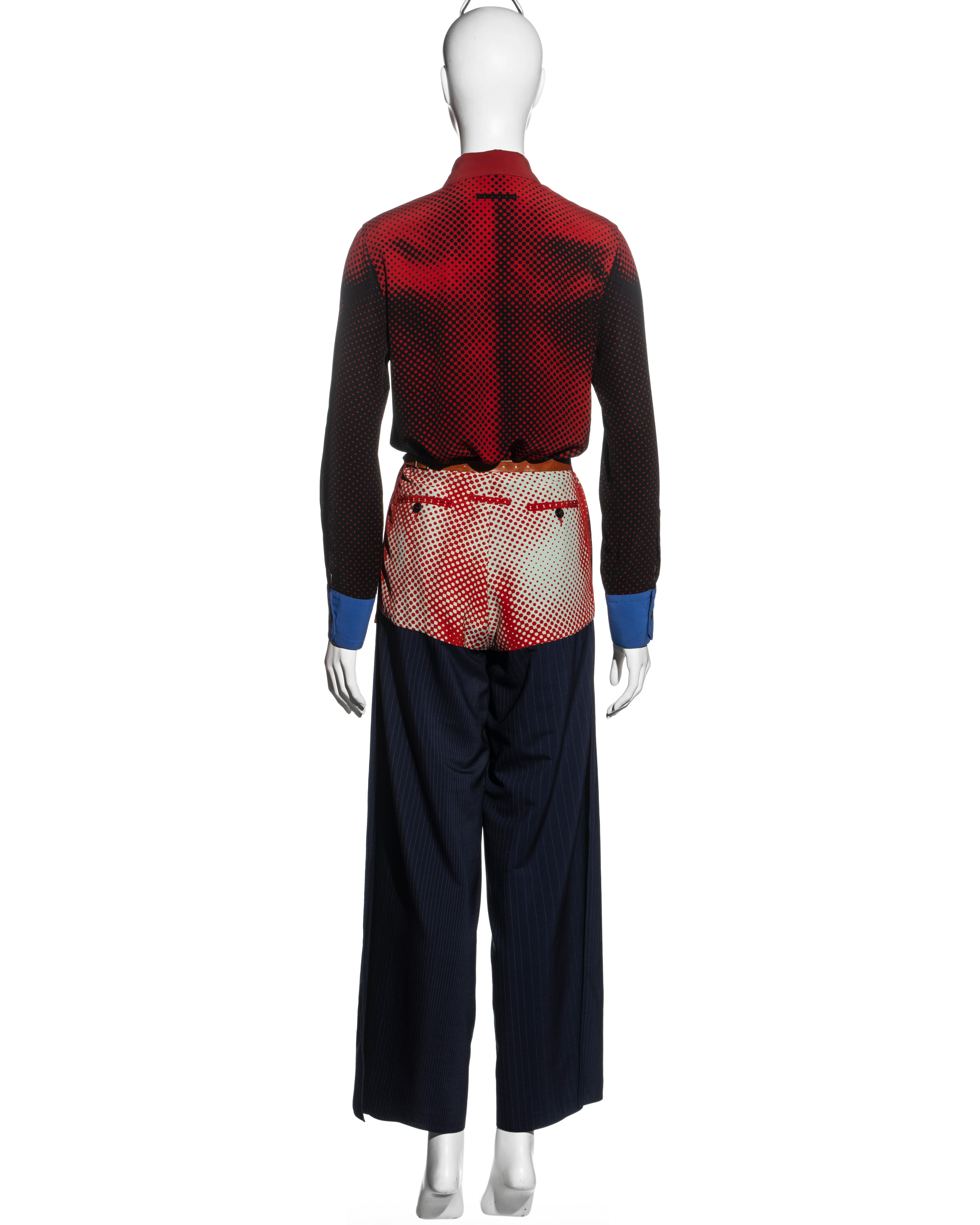 Jean Paul Gaultier red and navy trompe l'oeil print shirt and pants set, ss 1996 In Good Condition For Sale In London, GB