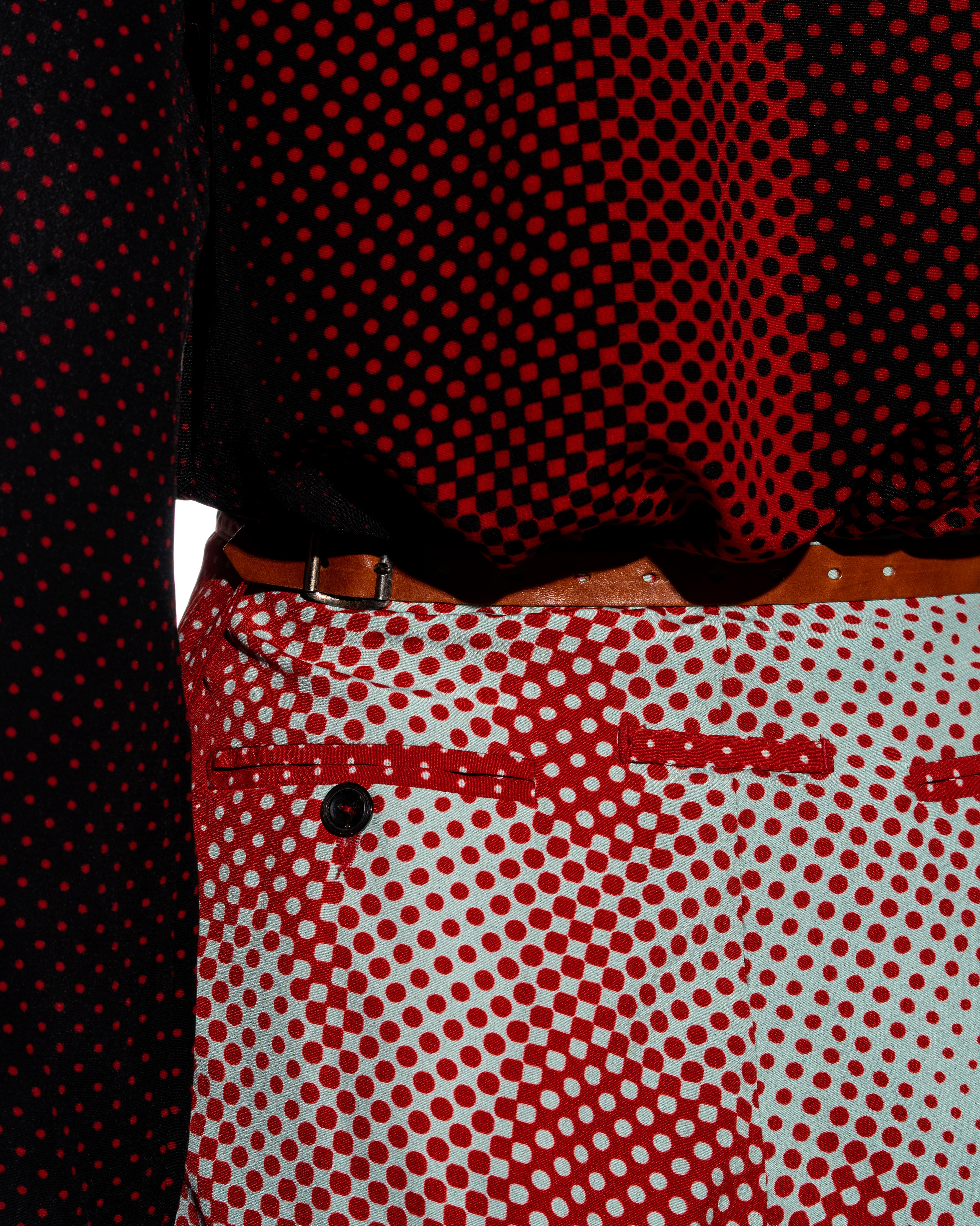 Women's Jean Paul Gaultier red and navy trompe l'oeil print shirt and pants set, ss 1996