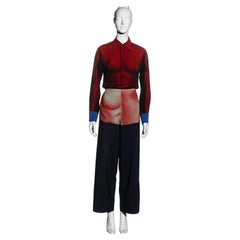 Jean Paul Gaultier red and navy trompe l'oeil print shirt and pants set, ss 1996
