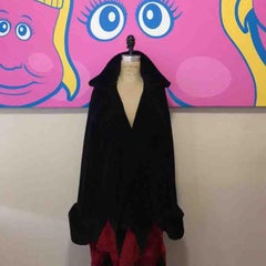 Jean Paul Gaultier Red Black Velvet Harlequin Wrap Shearling Coat