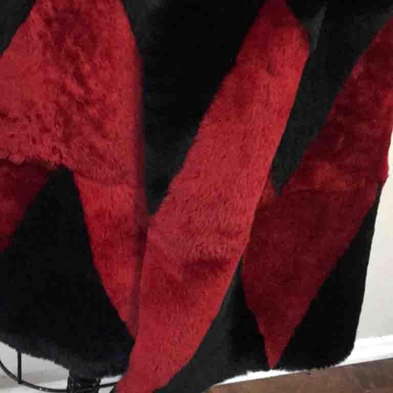 Jean Paul Gaultier Red Black Velvet Harlequin Wrap Shearling Coat  In Good Condition For Sale In Los Angeles, CA