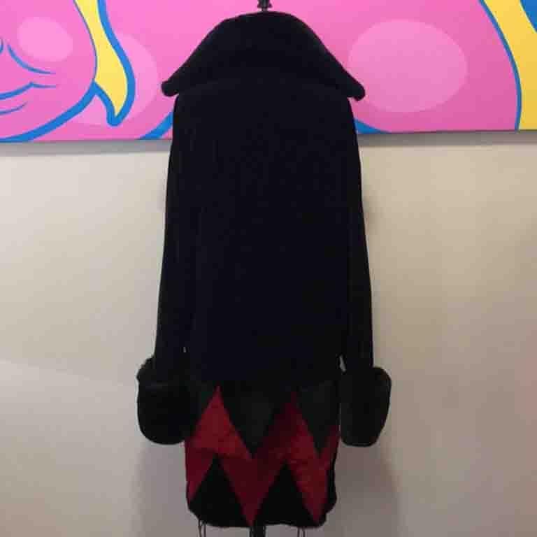 Jean Paul Gaultier Red Black Velvet Harlequin Wrap Shearling Coat  For Sale 3