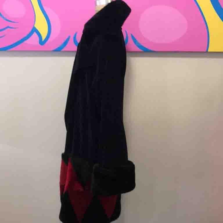 Jean Paul Gaultier Red Black Velvet Harlequin Wrap Shearling Coat  For Sale 4