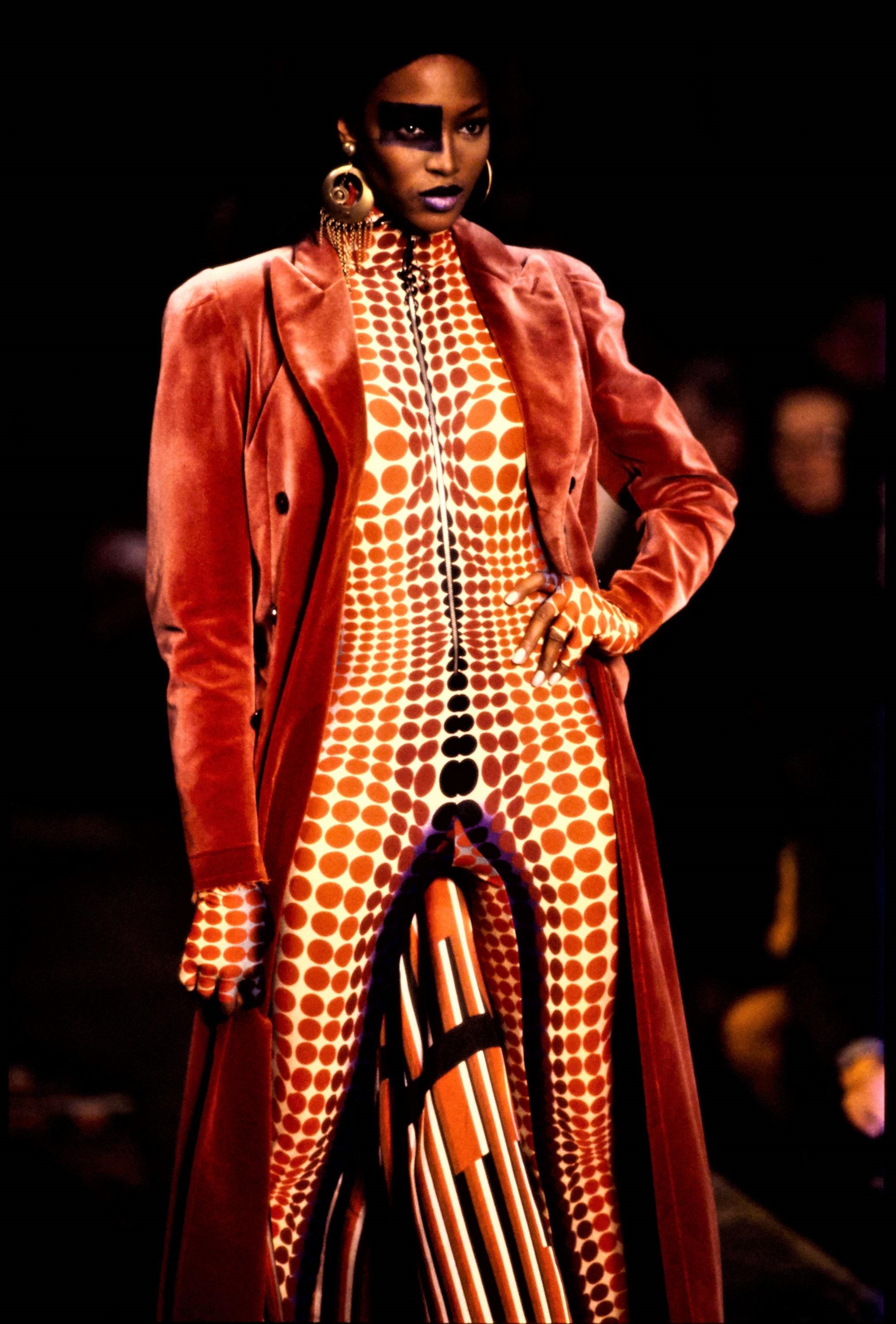 Jean Paul Gaultier red cyber dots hooded catsuit, fw 1995 In Excellent Condition In London, GB