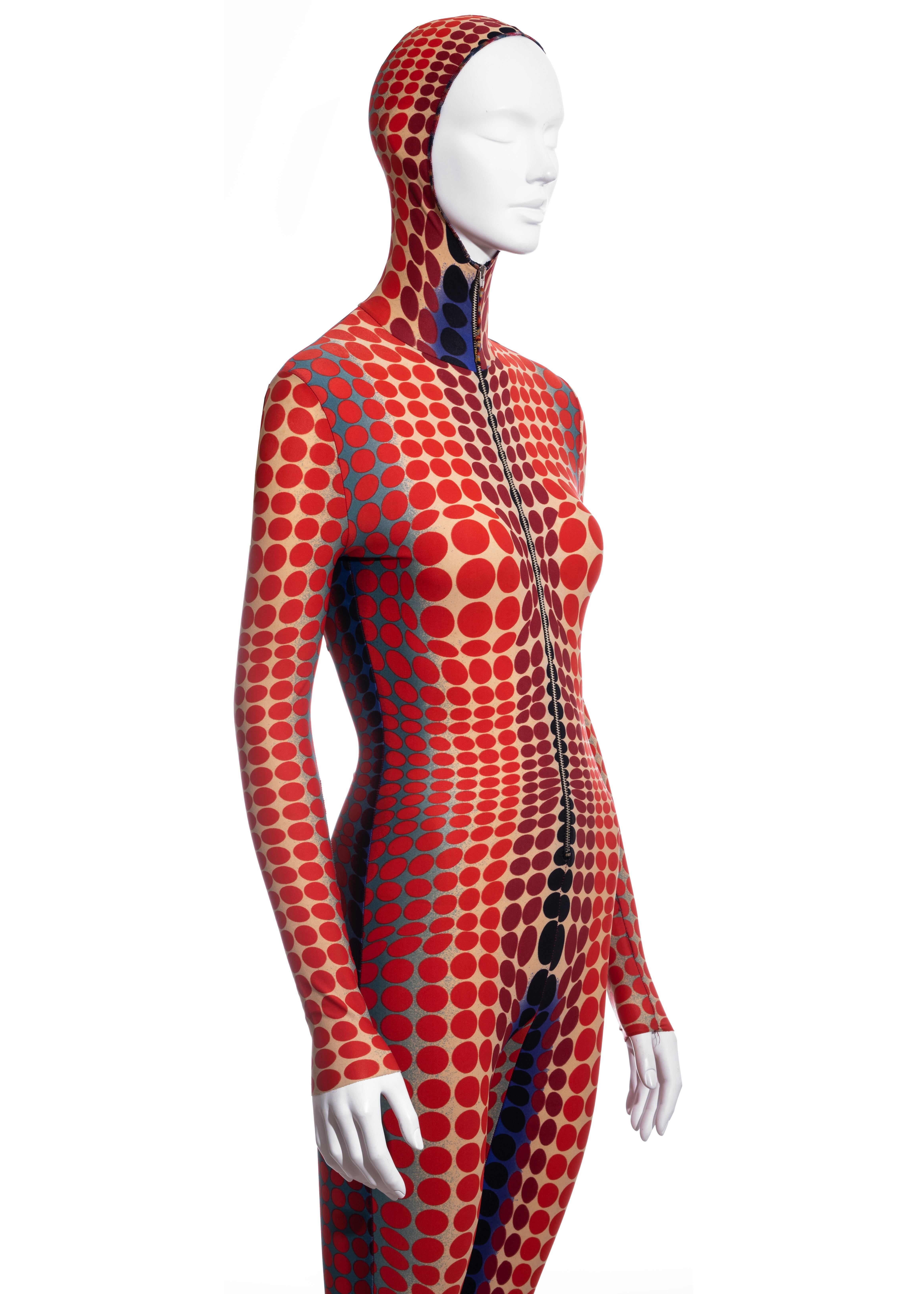 Jean Paul Gaultier red cyber dots hooded catsuit, fw 1995 1