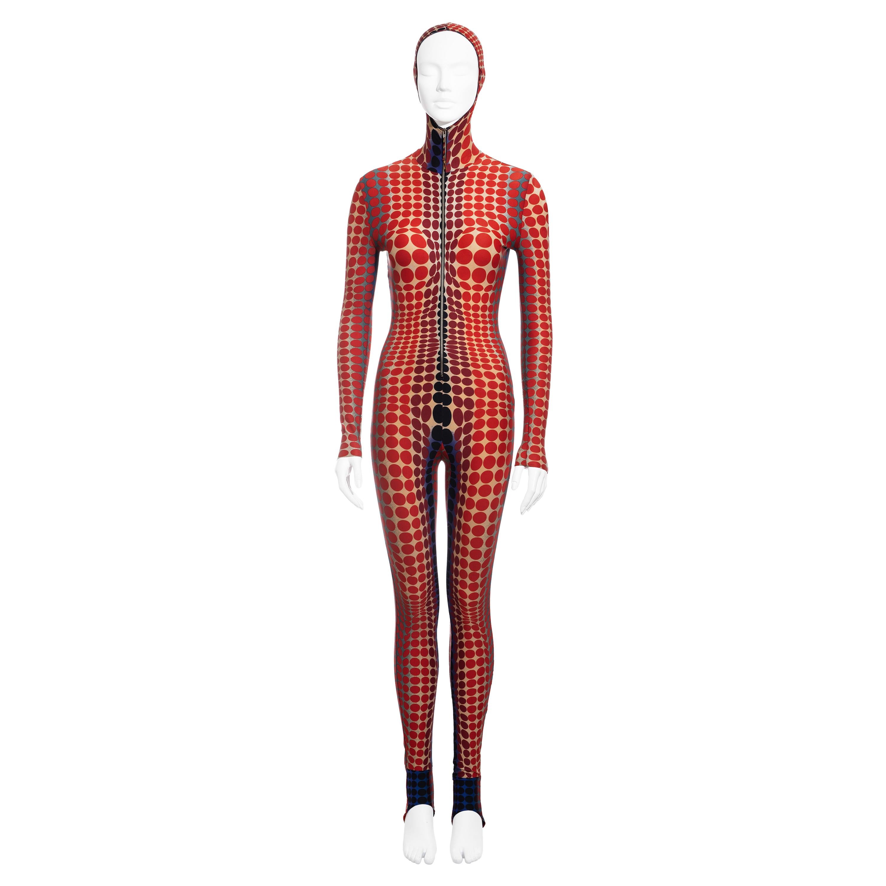 Jean Paul Gaultier red cyber dots hooded catsuit, fw 1995